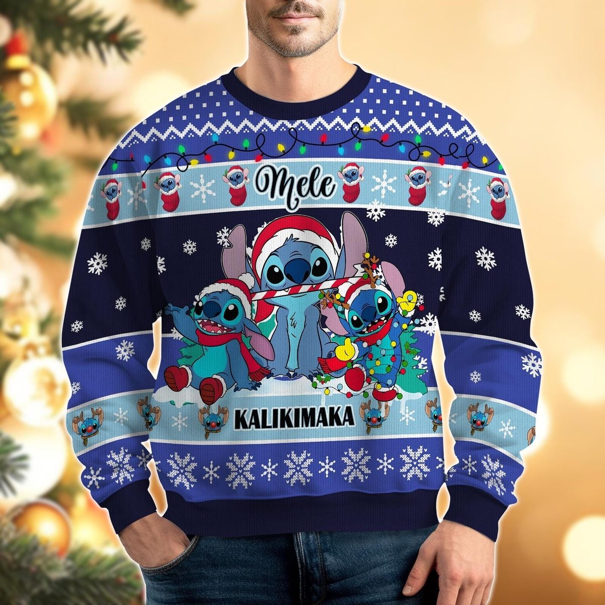 Mele Kalikimaka Stitch Blue Ugly Christmas Sweater Funny Holiday Knit Gift