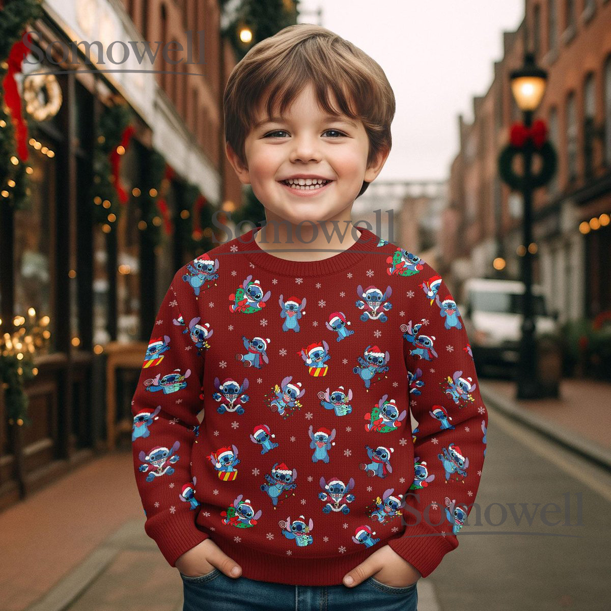 Stitch Pattern Red Christmas Sweater Cute Holiday Knit