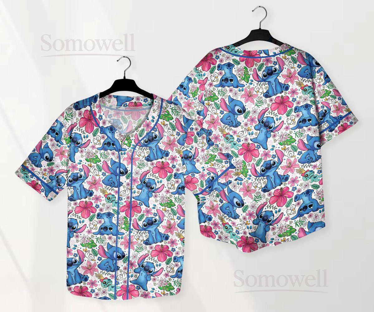 Stitch Jersey Shirt Aloha Tropical Baseball Jersey Stitch Family Shirt Hibiscus Stitch Shirt Gifts