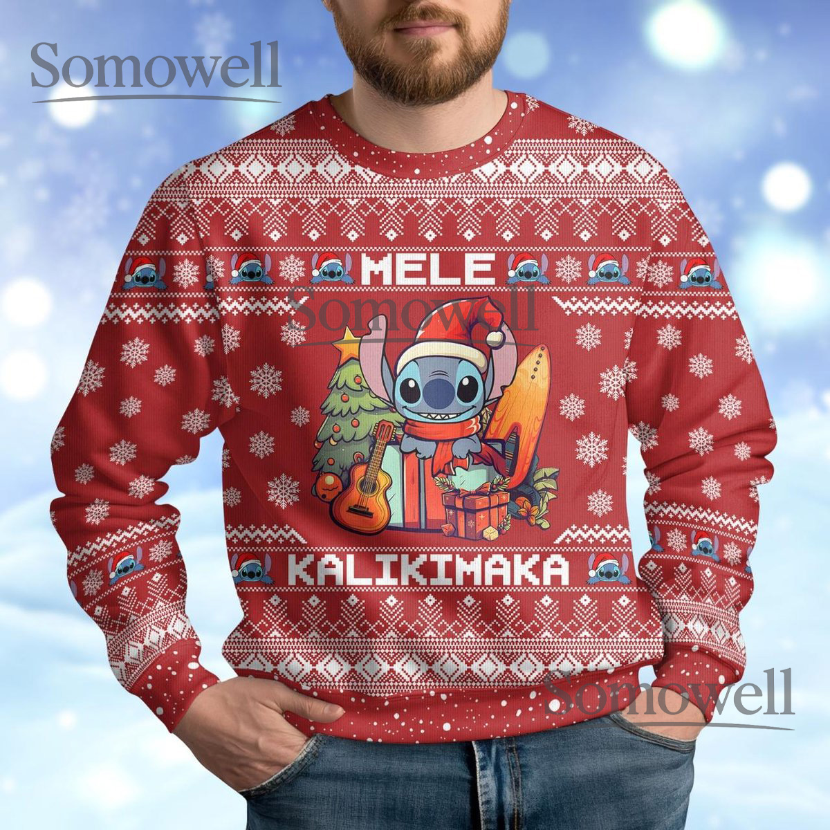 Mele Kalikimaka Stitch Christmas Sweater Red Holiday Knit