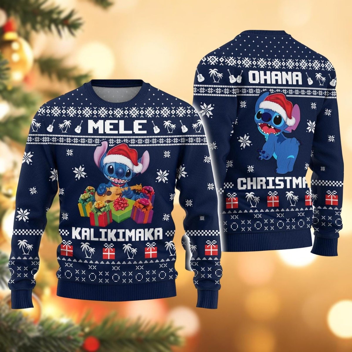 Mele Kalikimaka Stitch Gifts Blue Ugly Christmas Sweater Funny Holiday Knit Gift