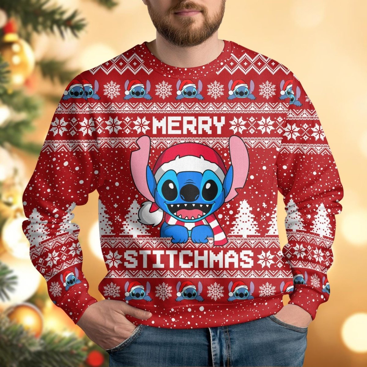Merry Stitchmas Red White Ugly Christmas Sweater Funny Holiday Knit Gift