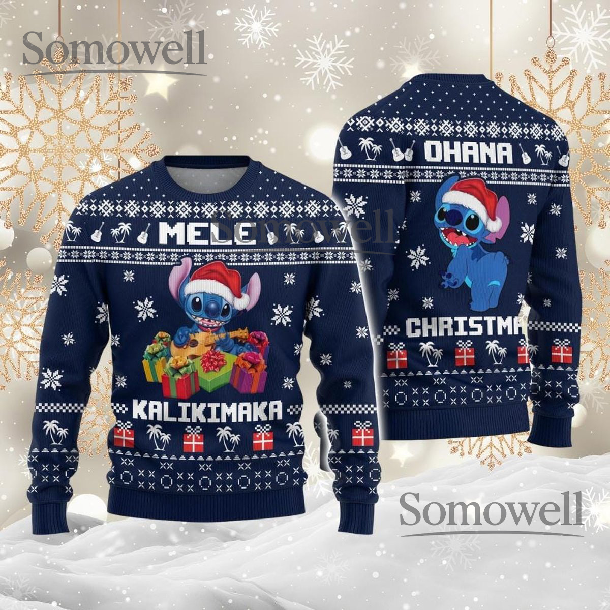 Ohana Mele Kalikimaka Stitch Christmas Sweater Navy Holiday Knit