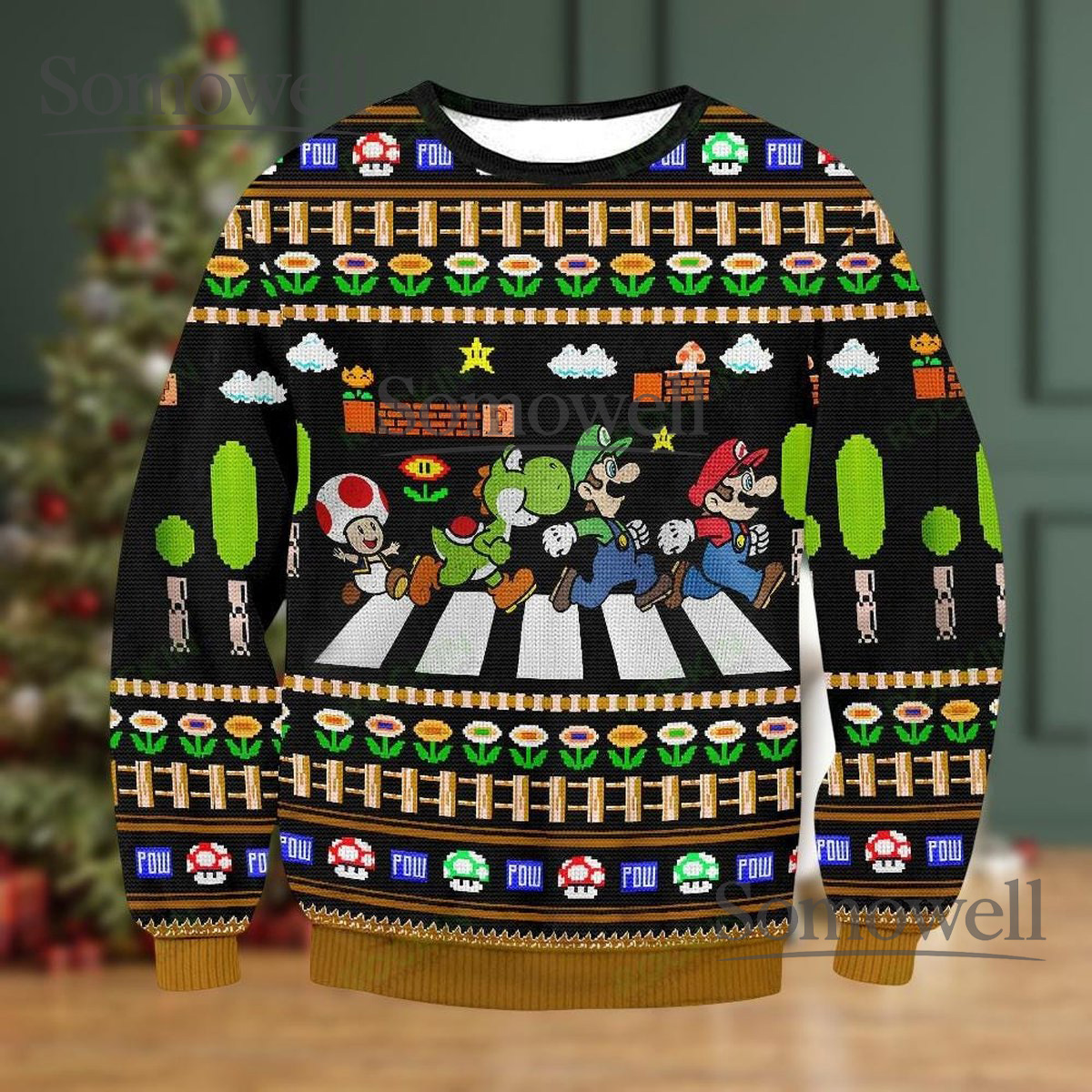 Super Mario And Friends Game Level Black Funny Ugly Christmas Sweater Holiday Gift