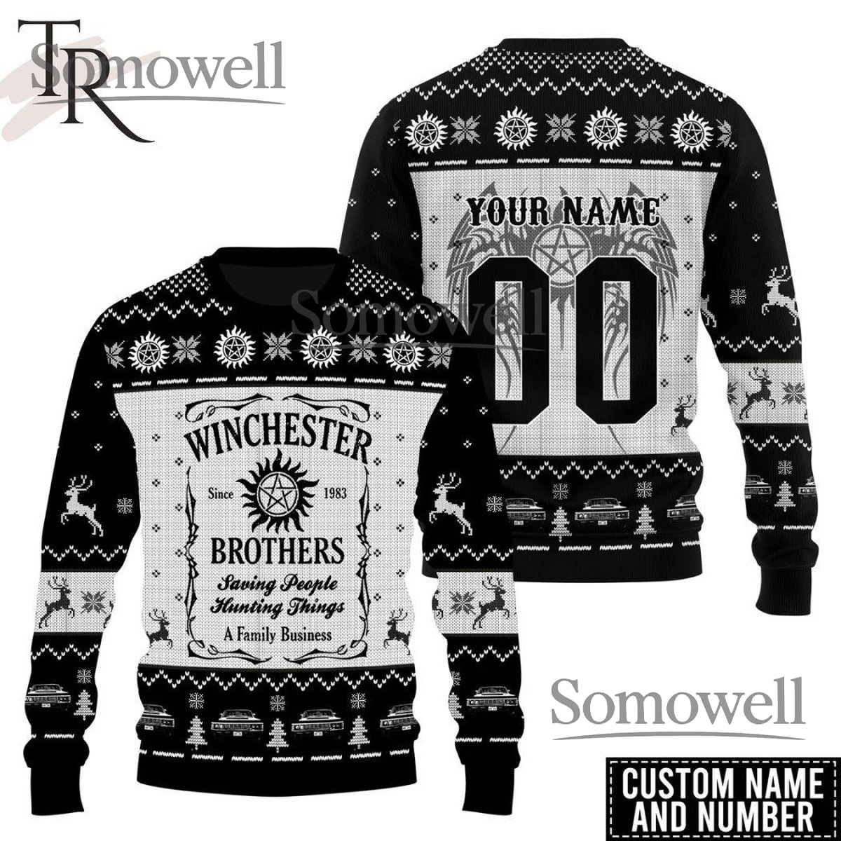 Supernatural Winchester Brothers Ugly Christmas Sweater Custom Name Holiday Jumper