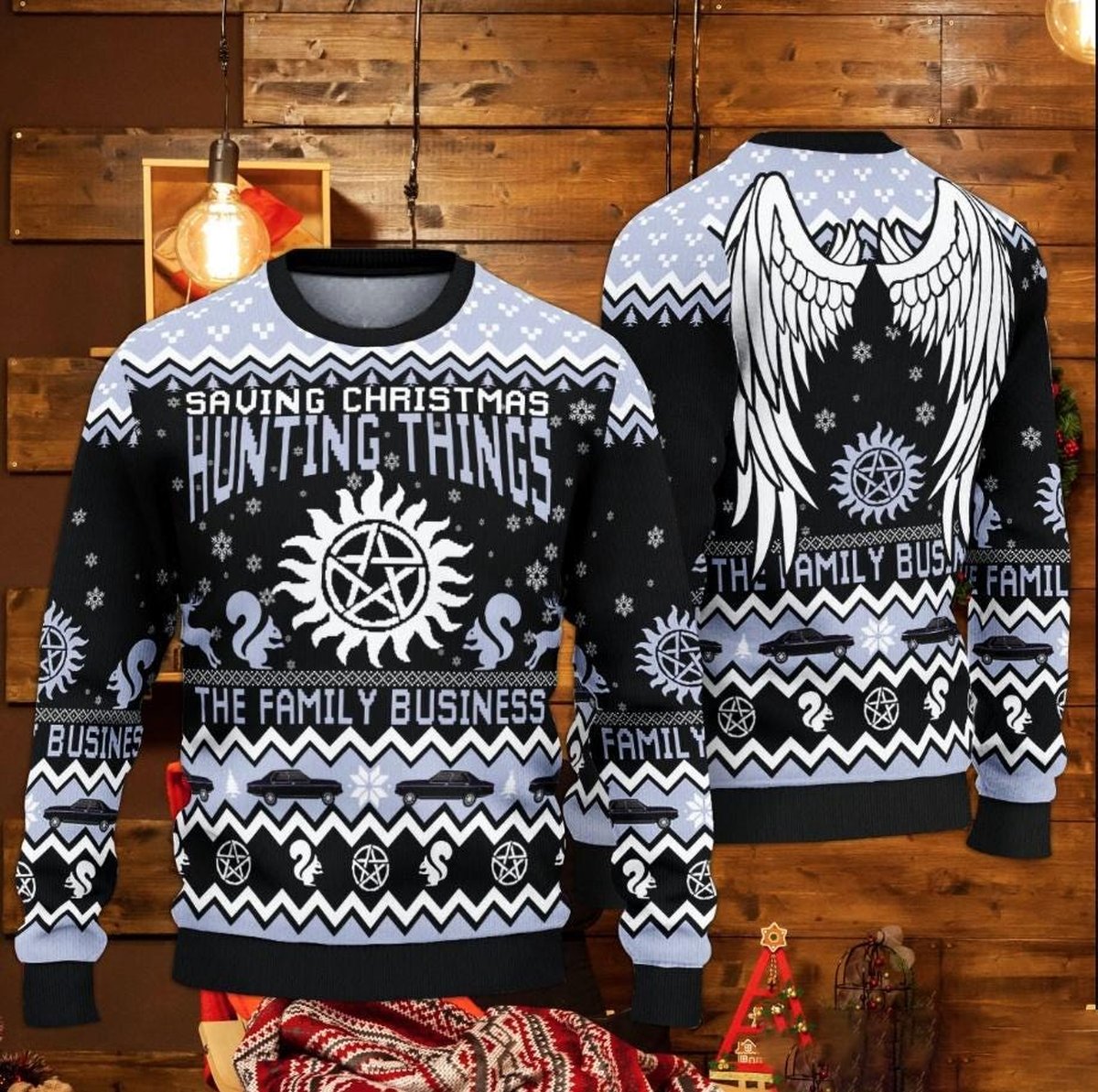 Supernatural Family Business Ugly Christmas Sweater Hunting Things Saving Christmas Holiday Gift