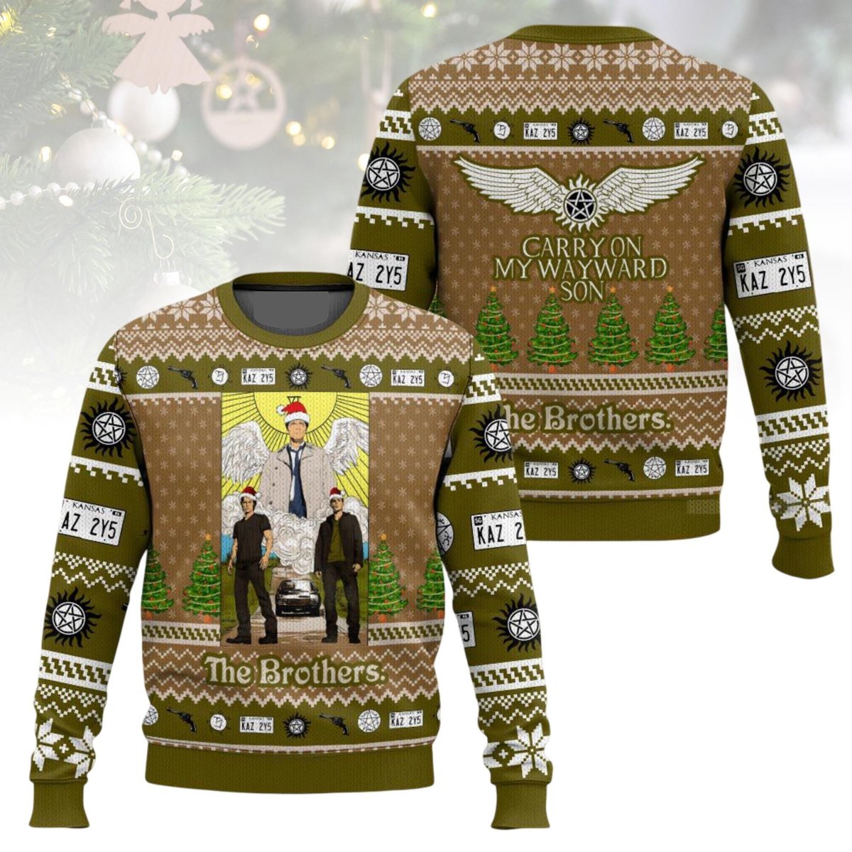 Supernatural The Brothers Carry On My Wayward Son Ugly Christmas Sweater Holiday Pullover Gift