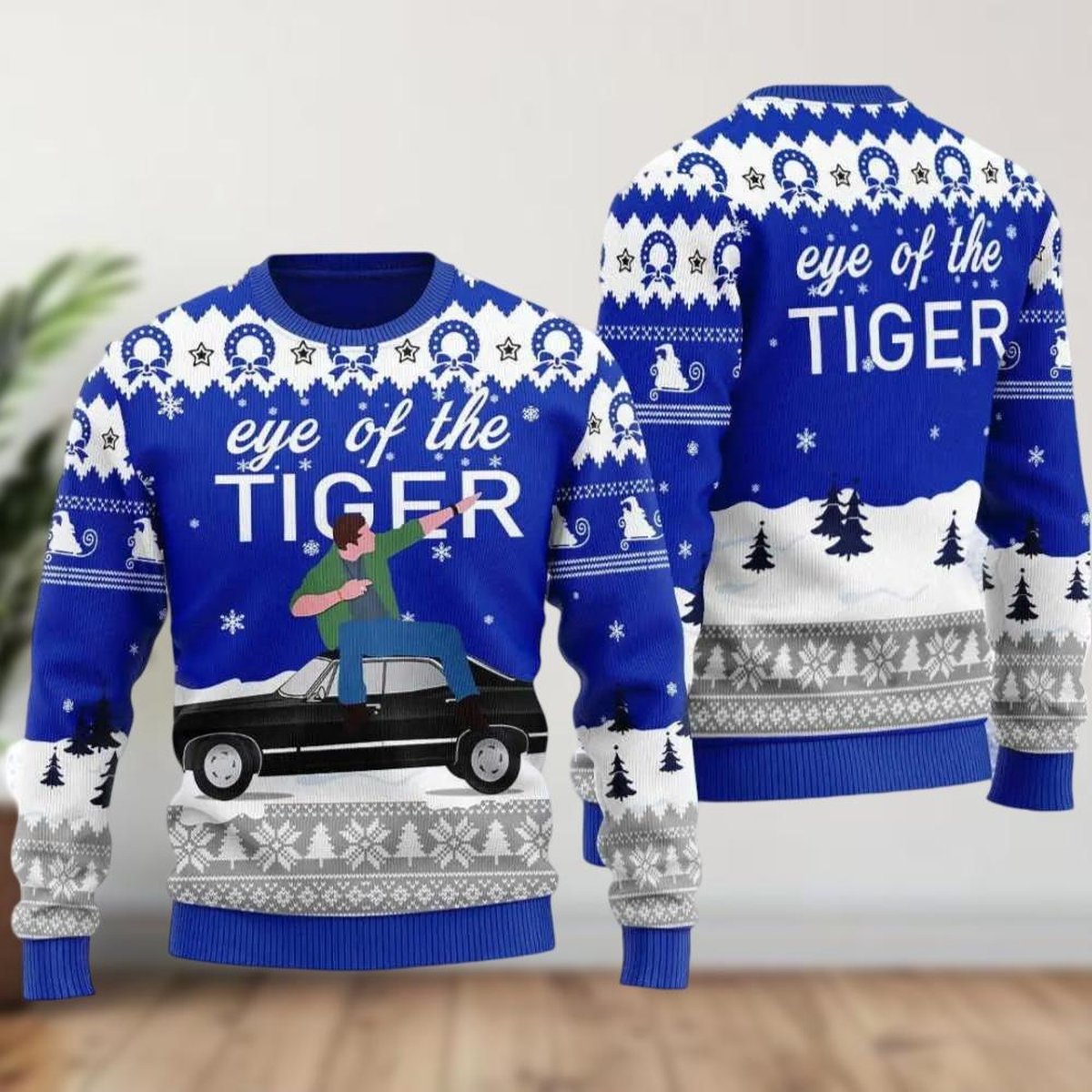 Supernatural Dean Singing Eye Of The Tiger Ugly Christmas Sweater_4379761378