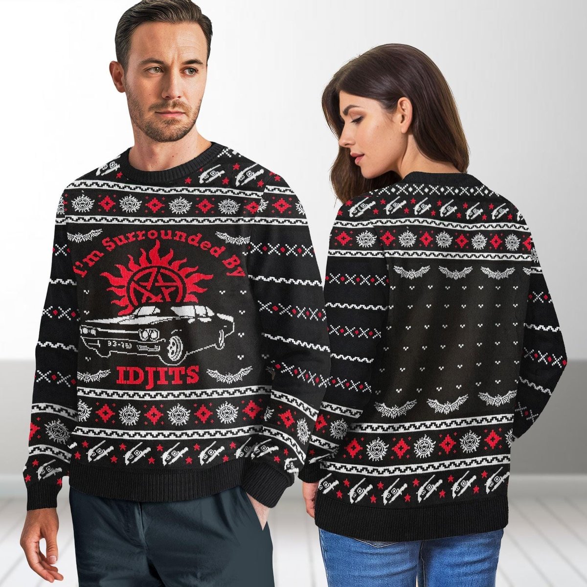 Supernatural Winchester Brothers Knit Ugly Sweater Funny Holiday TV Fans Gift