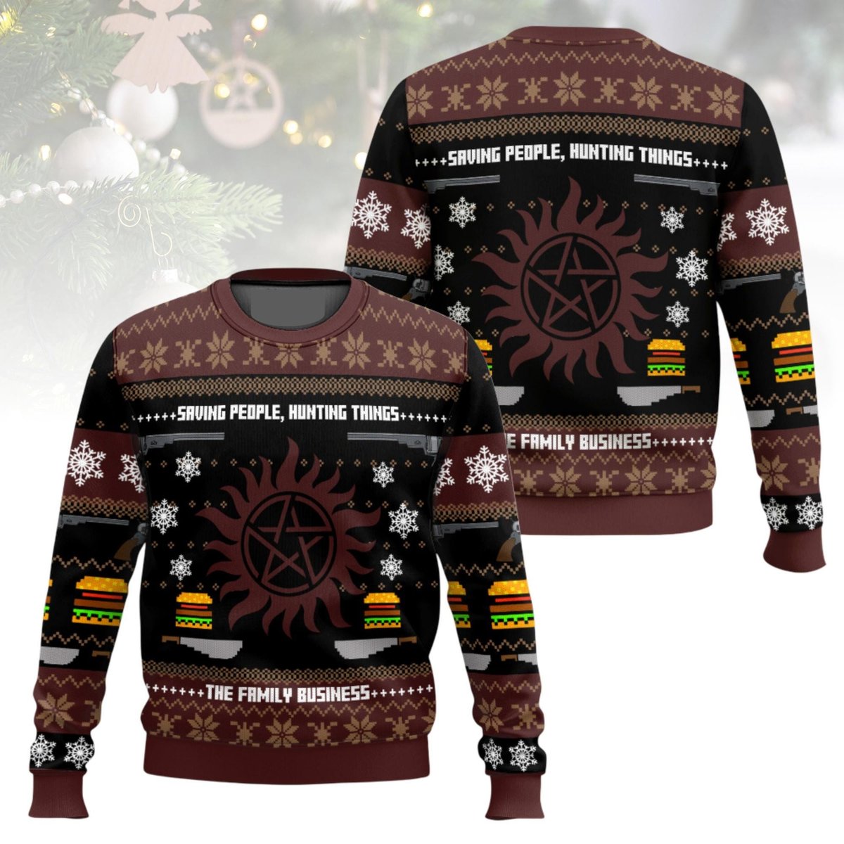 Supernatural Family Business Ugly Christmas Sweater Saving People Hunting Things Holiday Gift