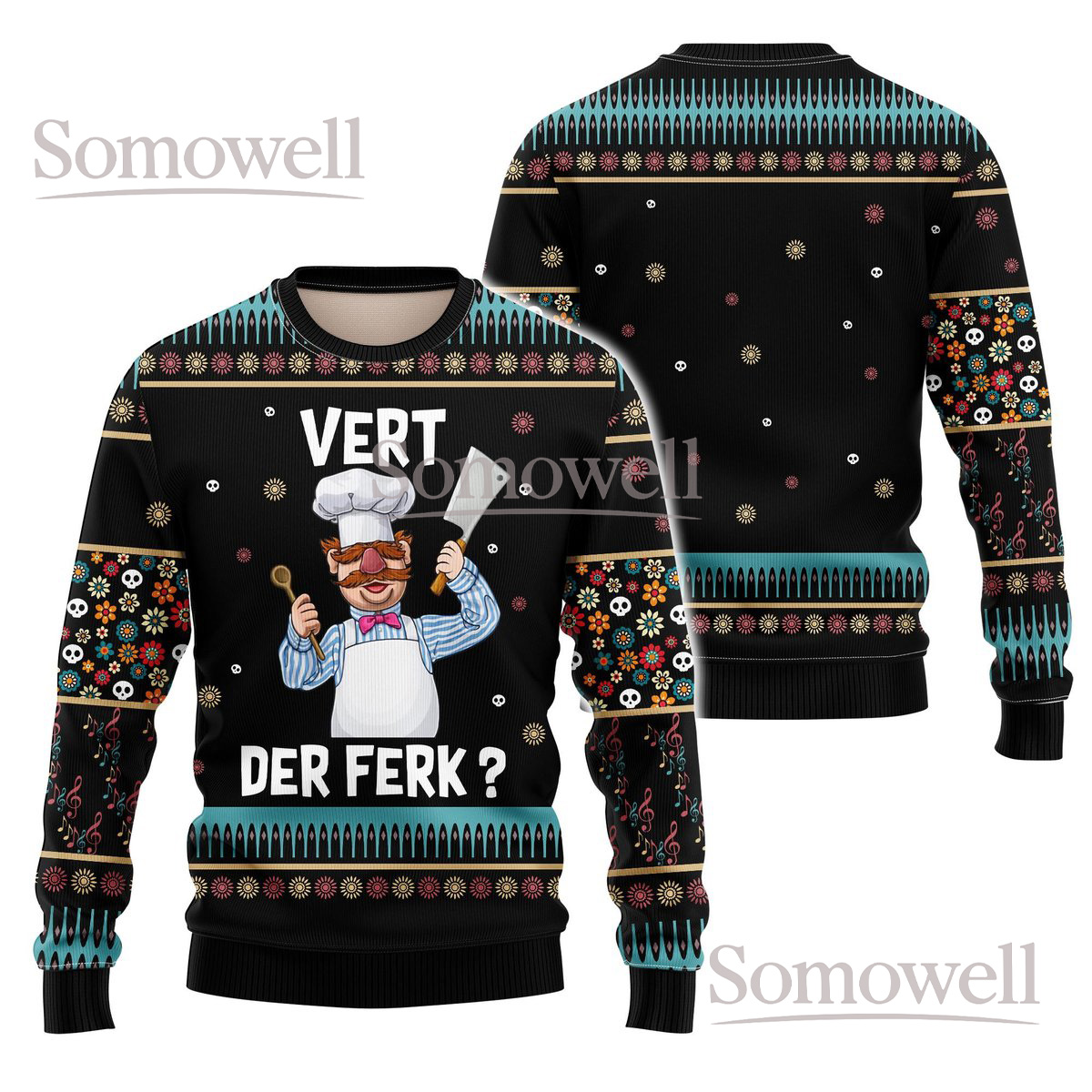 Swedish Chef Vert Der Ferk Ugly Christmas Sweater Chef Happy Holiday Sweater Lover Xmas Sweater Gift