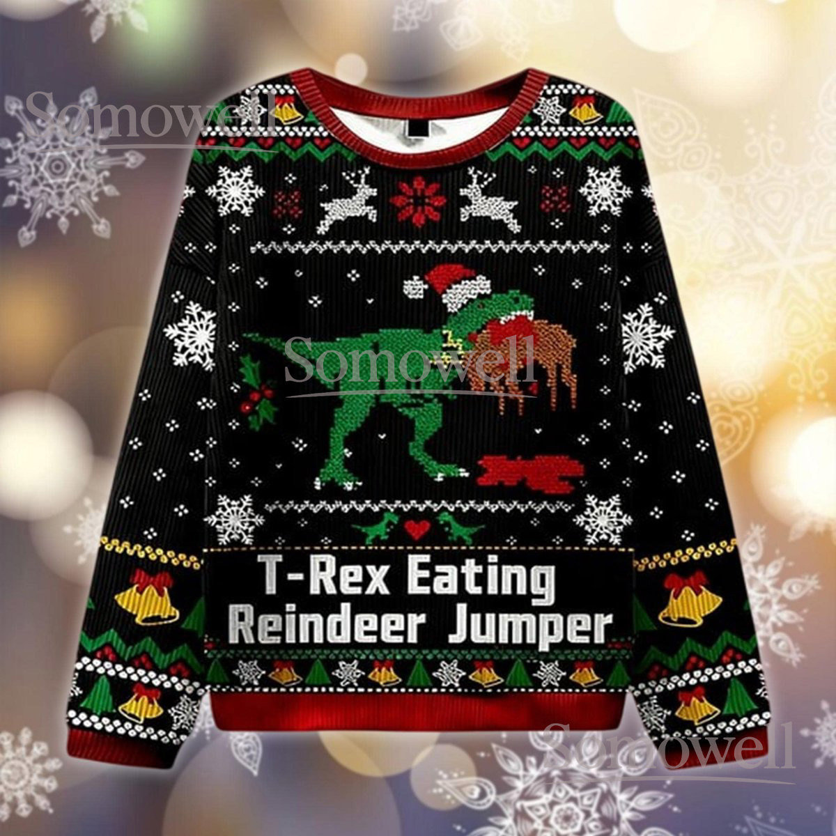 T-Rex Eating Reindeer Ugly Christmas Sweater Funny Dinosaur Holiday Gift