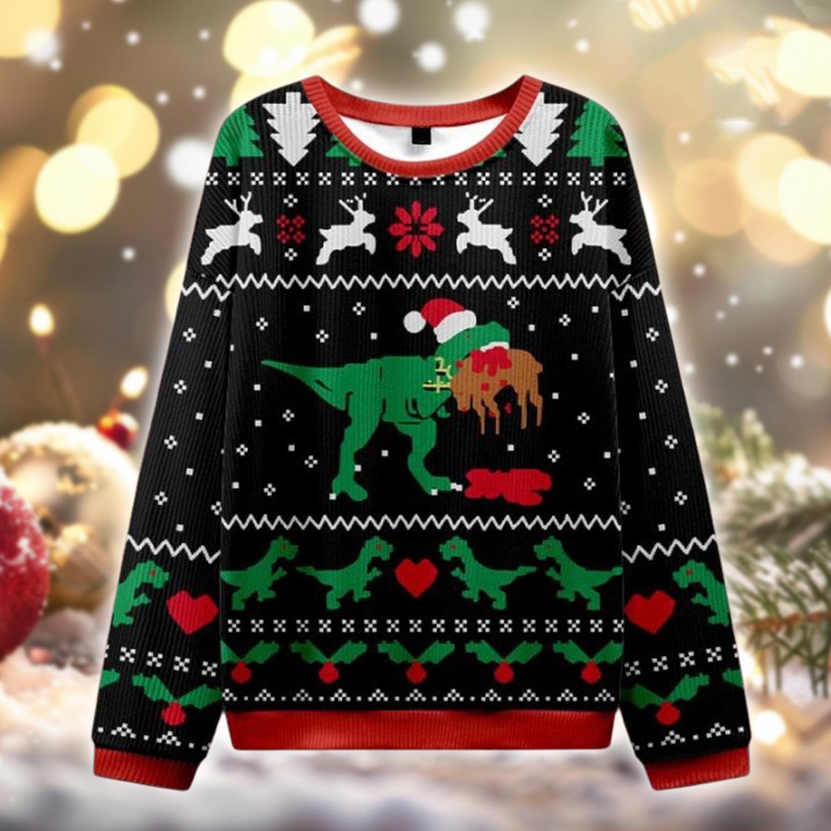 TRex Ugly Sweater Funny Dinosaur Eating Gingerbread Holiday Christmas Gift