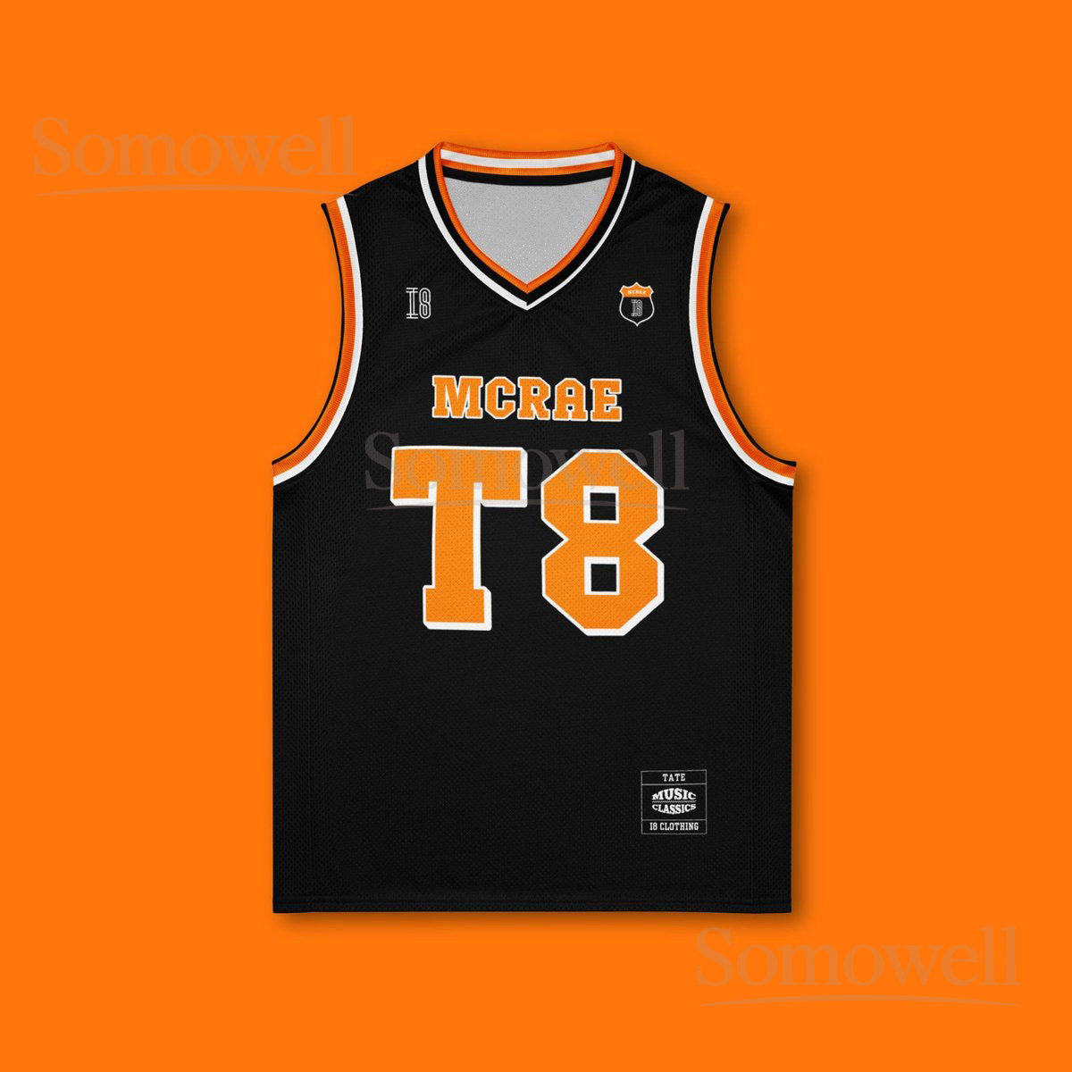 Custom T8 Mcrae and Lando Norris Basketball Jersey Shirt for Fans Black and Orange Sportswear Inspired by Racing and Music Collaboration