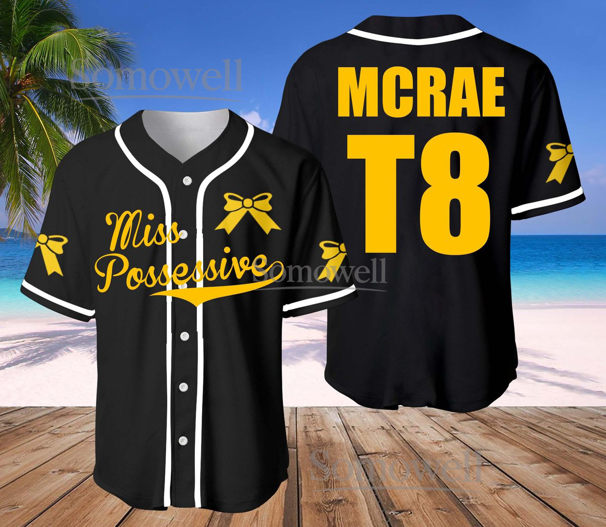 Tate McRae T8 Black Baseball Jersey Miss Possessive Yellow Bow Custom Team Name Number Shirt