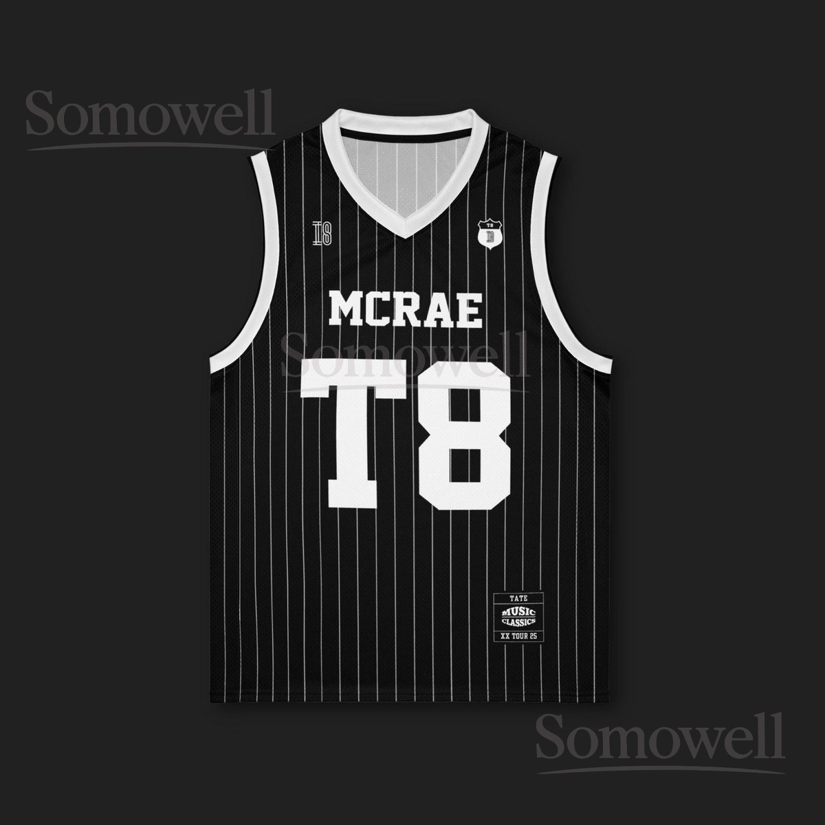 Custom Tate McRae Concert Basketball Jersey Shirt for Music Fans Black and White Pinstripe T8 Tour Performance Apparel