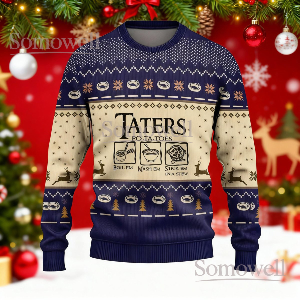 Taters Po-ta-toes Ugly Christmas Sweater LOTR Meme Funny Hobbit Holiday Gift