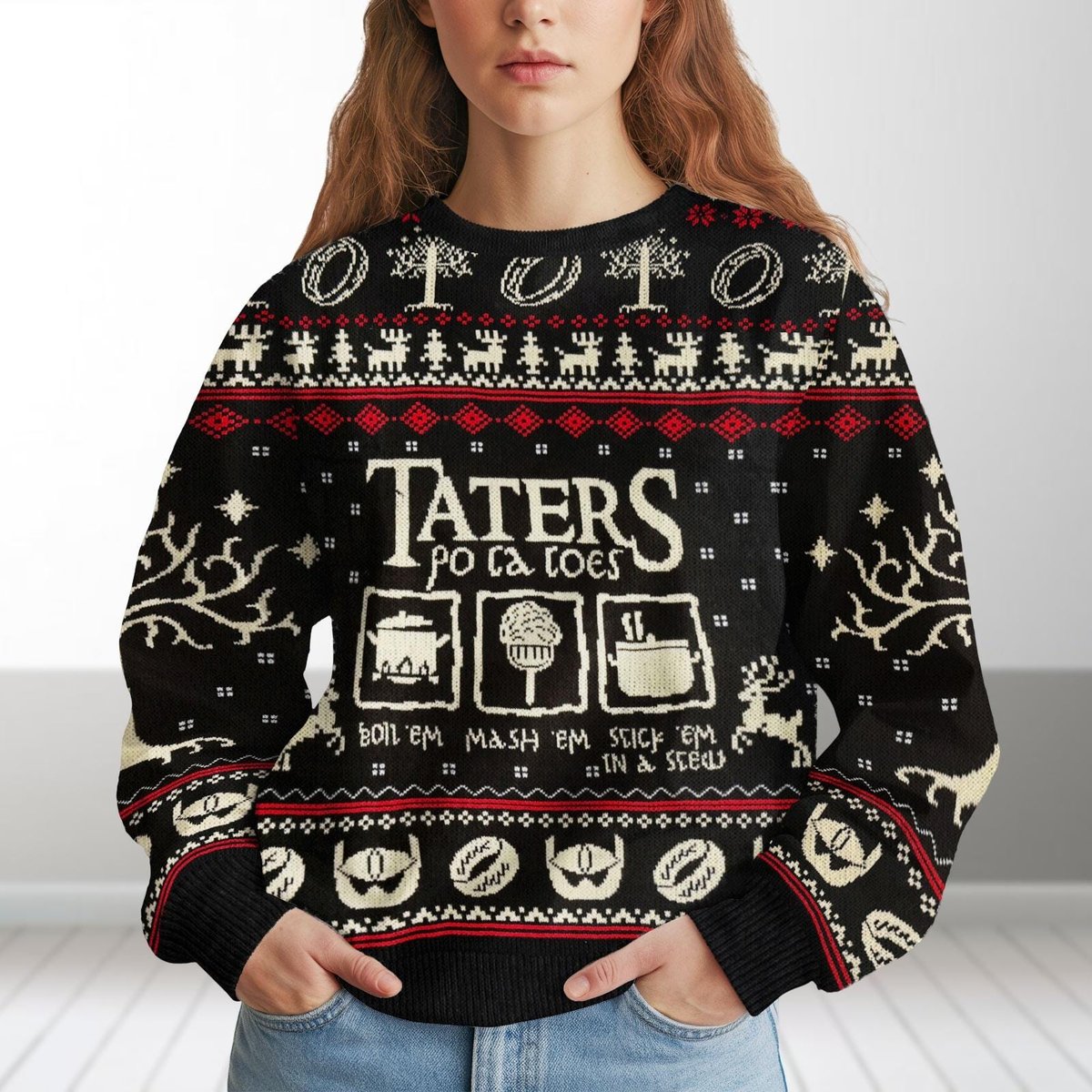 Lord Of The Rings Taters Potatoes Knit Ugly Sweater Funny Hobbit Fans Christmas Gift