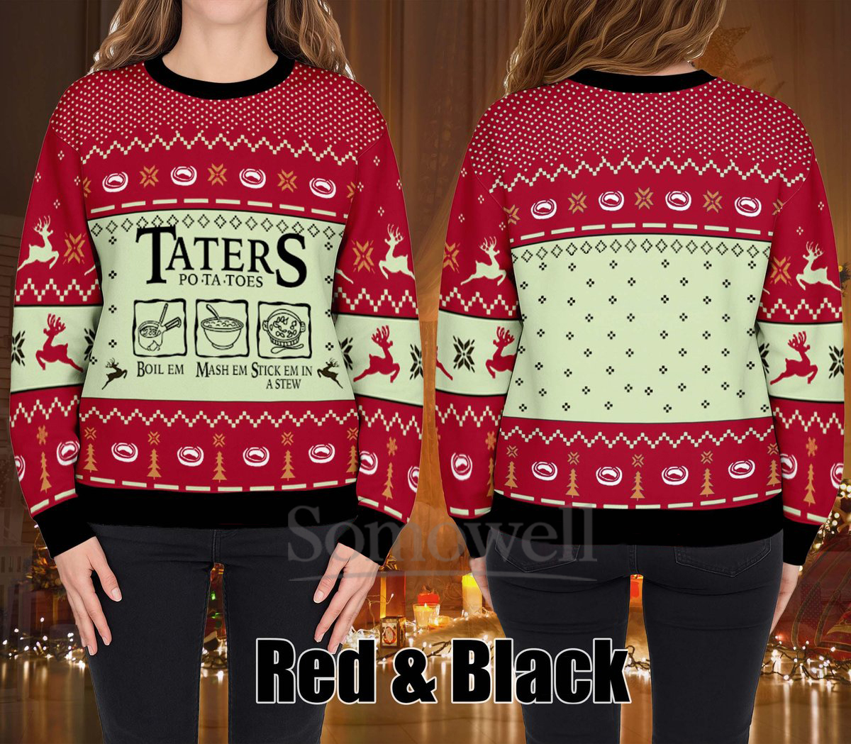 Taters Potatoes Red Ugly Christmas Sweater Funny LOTR Quote Holiday Knit Jumper
