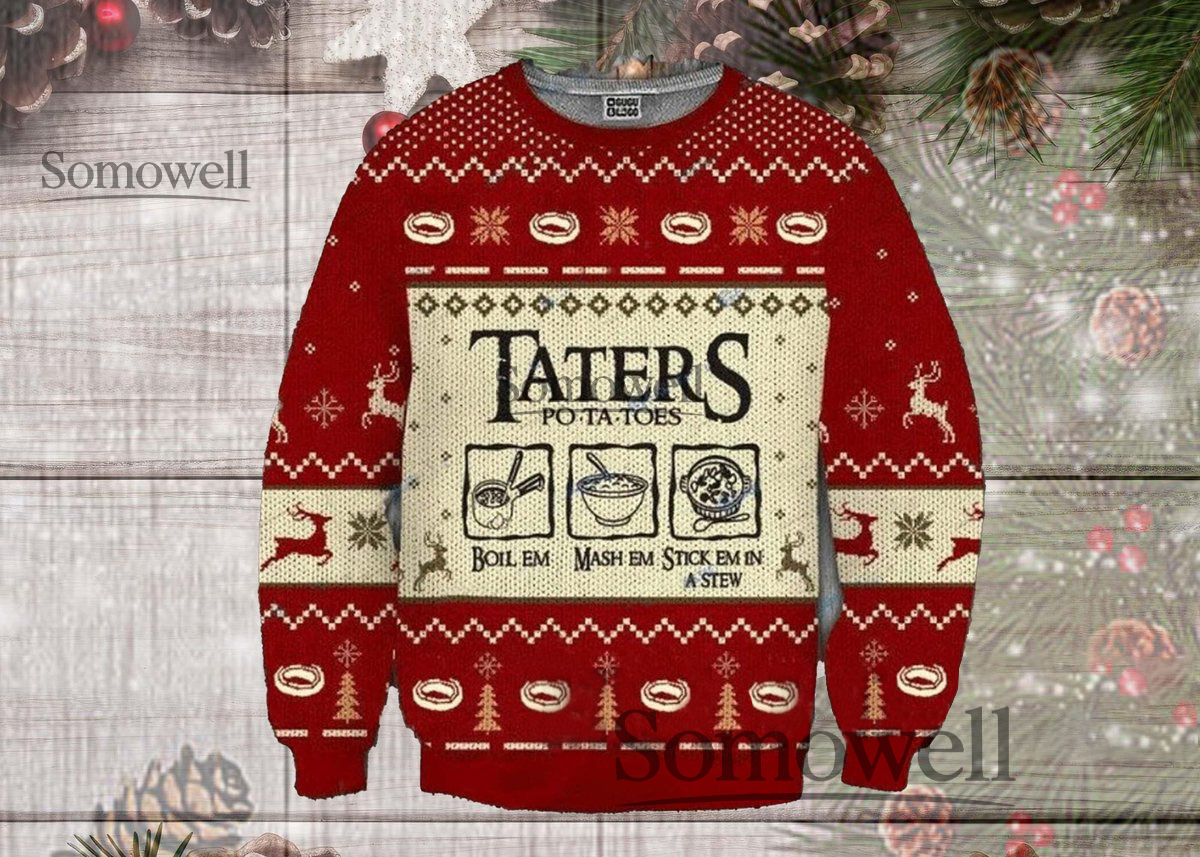 Taters Potatoes Christmas Sweater Fun Holiday Sweater with Potato Theme in Many Colors