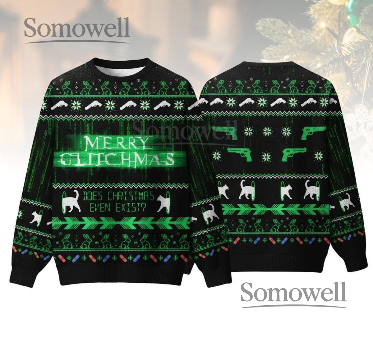 Merry Glitchmas Christmas Sweater Funny Matrix Style Hacker Holiday Gift