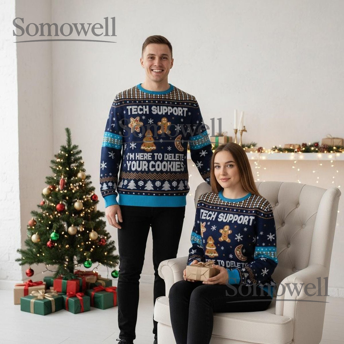 Tech Support Christmas Sweater Funny Im Here to Delete Your Cookies Gift for IT Fans