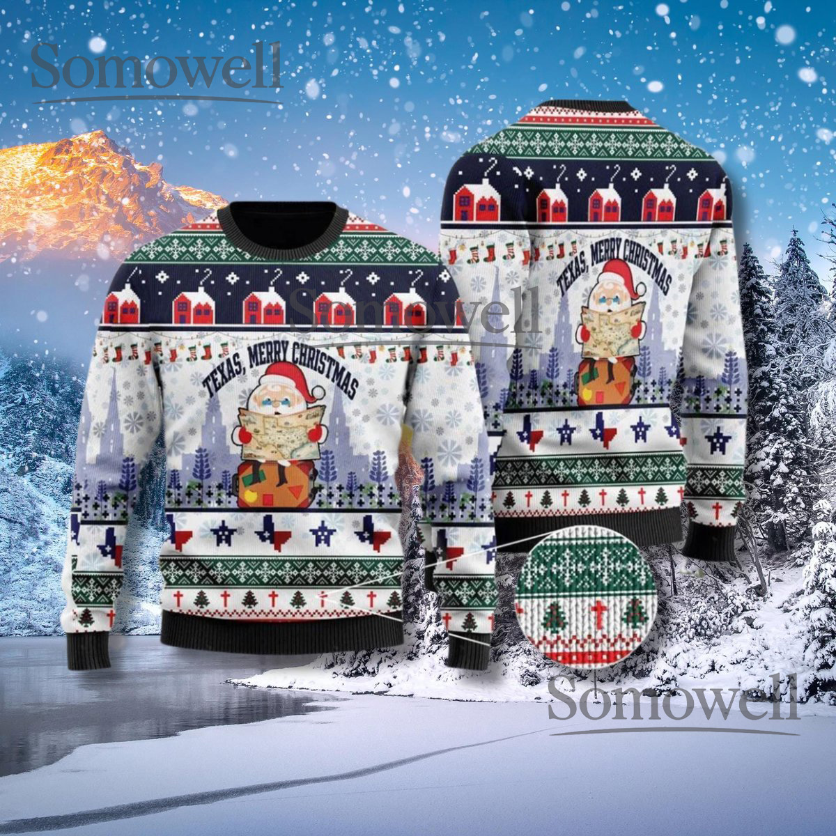 Texas Merry Christmas Sweater Ugly Holiday Knit Santa Lone Star Fair Isle Jumper