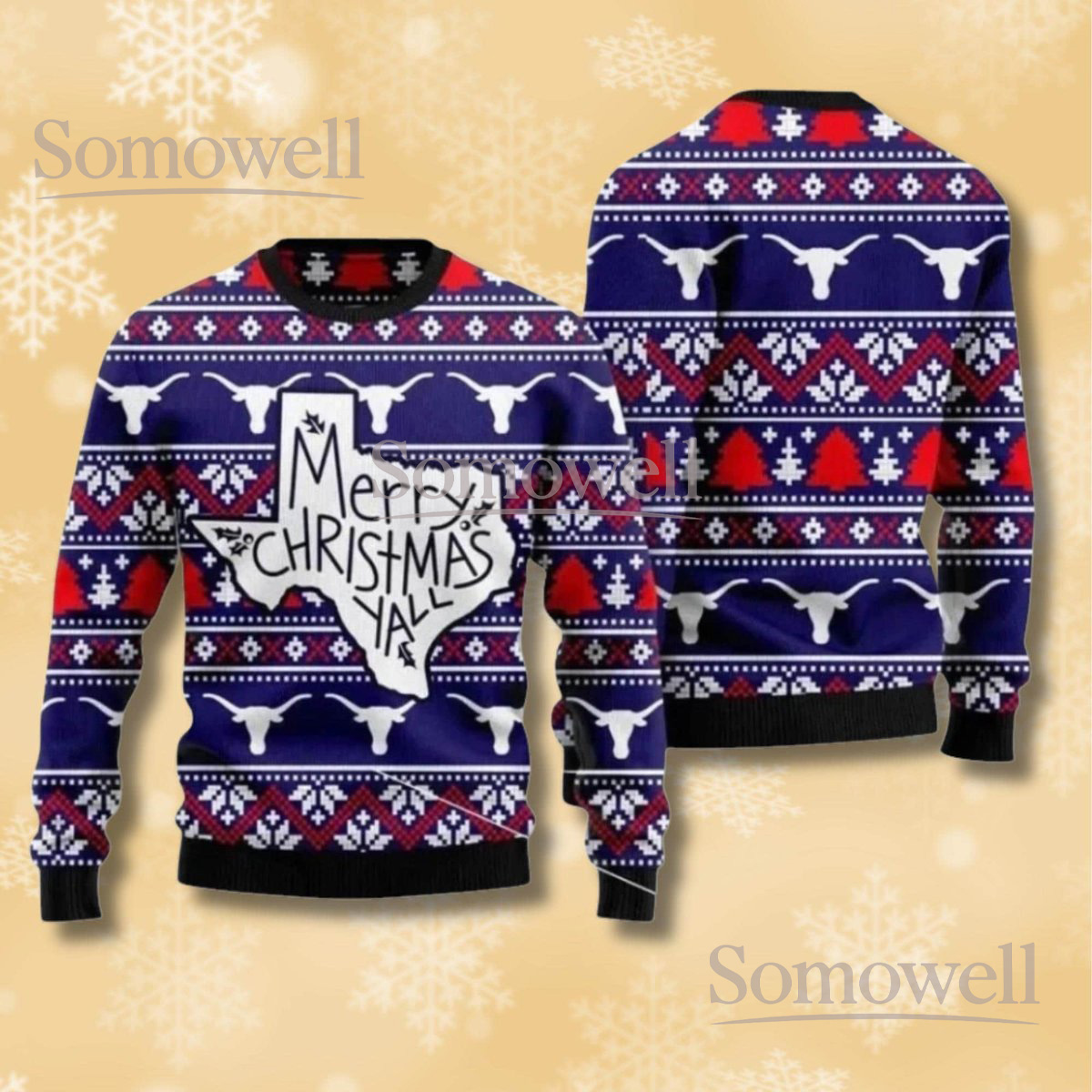 Texas Ugly Christmas Sweater Longhorn Fair Isle Knit Crewneck