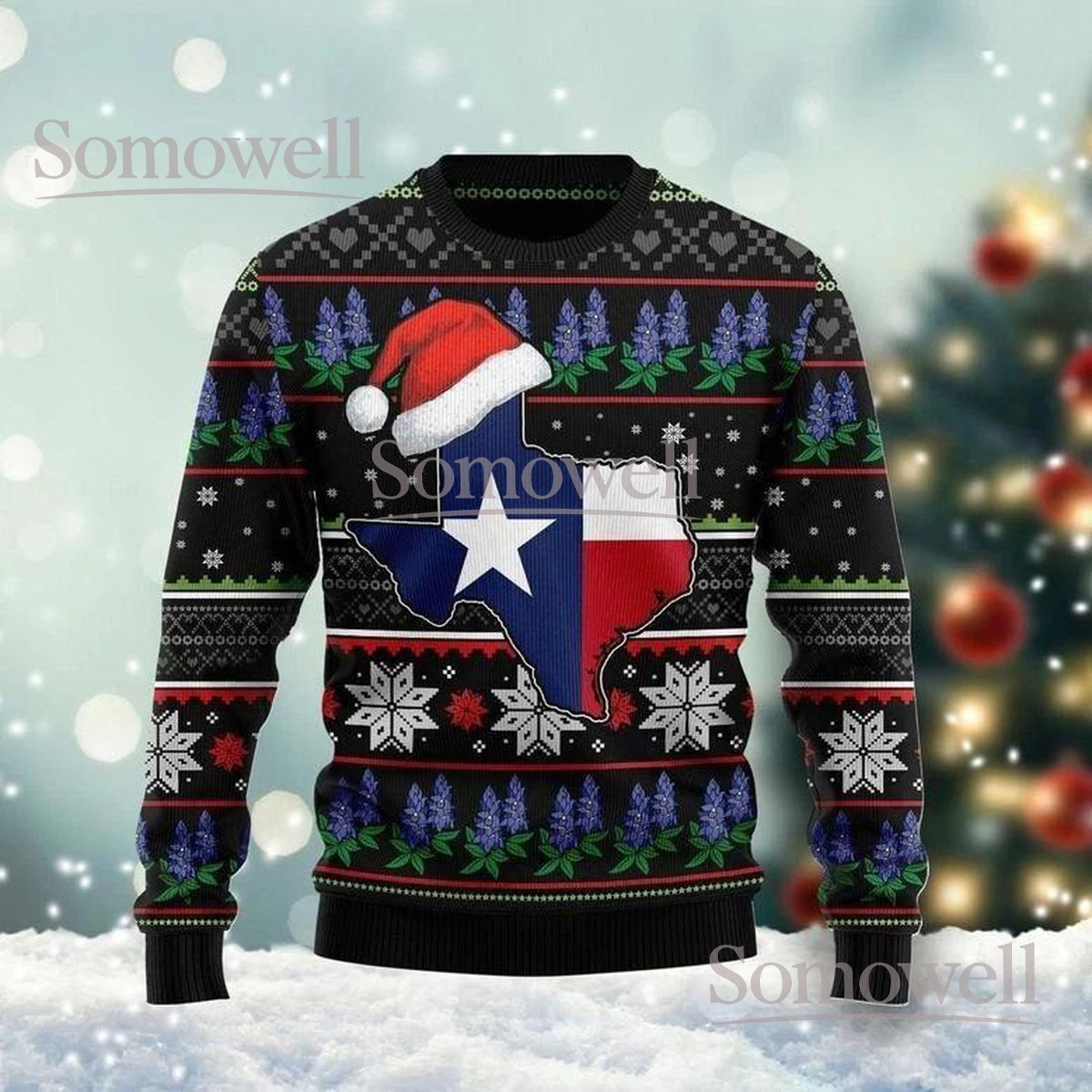 Texas Santa Hat Ugly Christmas Sweater Funny Southern Pride Holiday Knit Jumper Gift