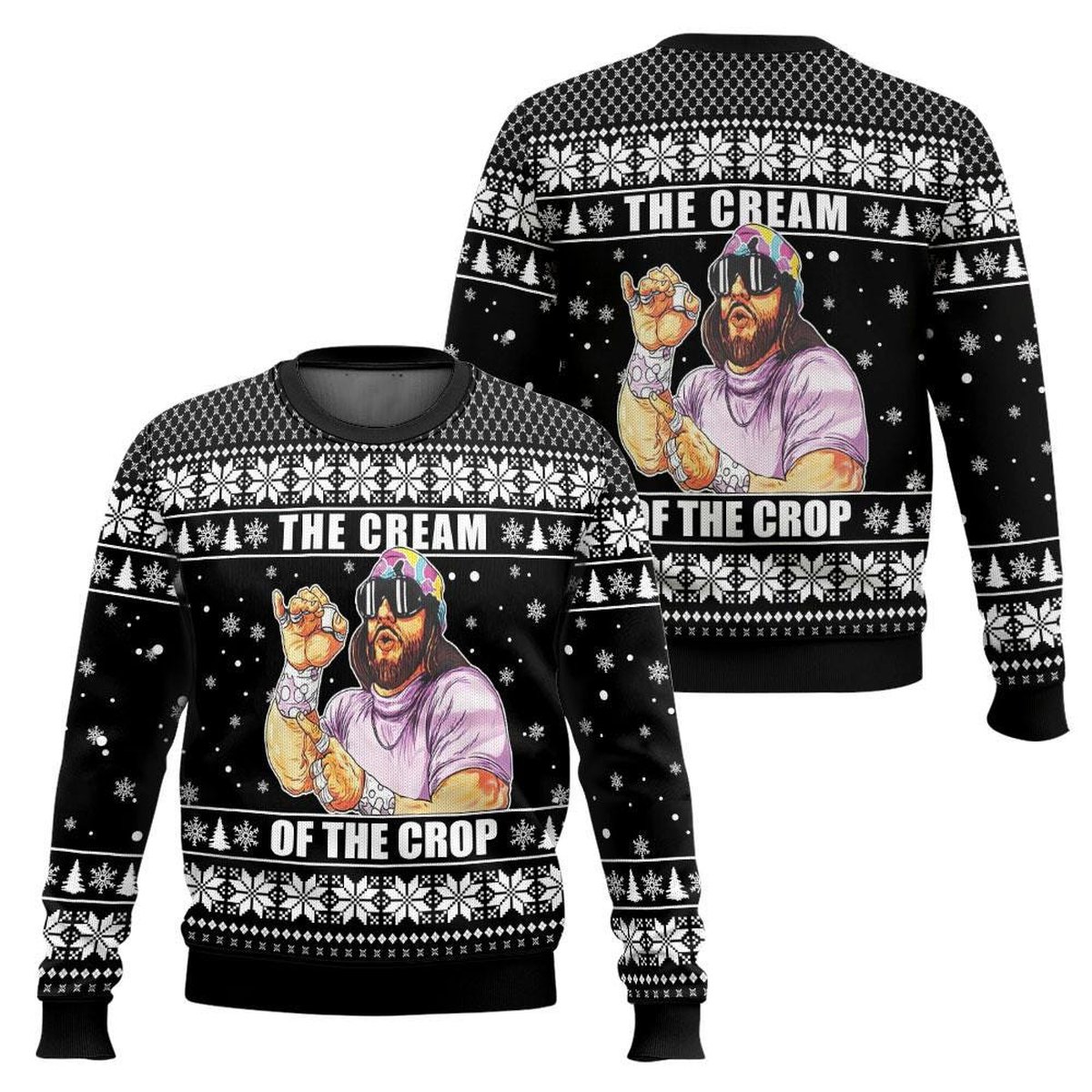 The Cream Of The Crop Black Ugly Christmas Sweater Funny Wrestler Retro Holiday Knit Jumper