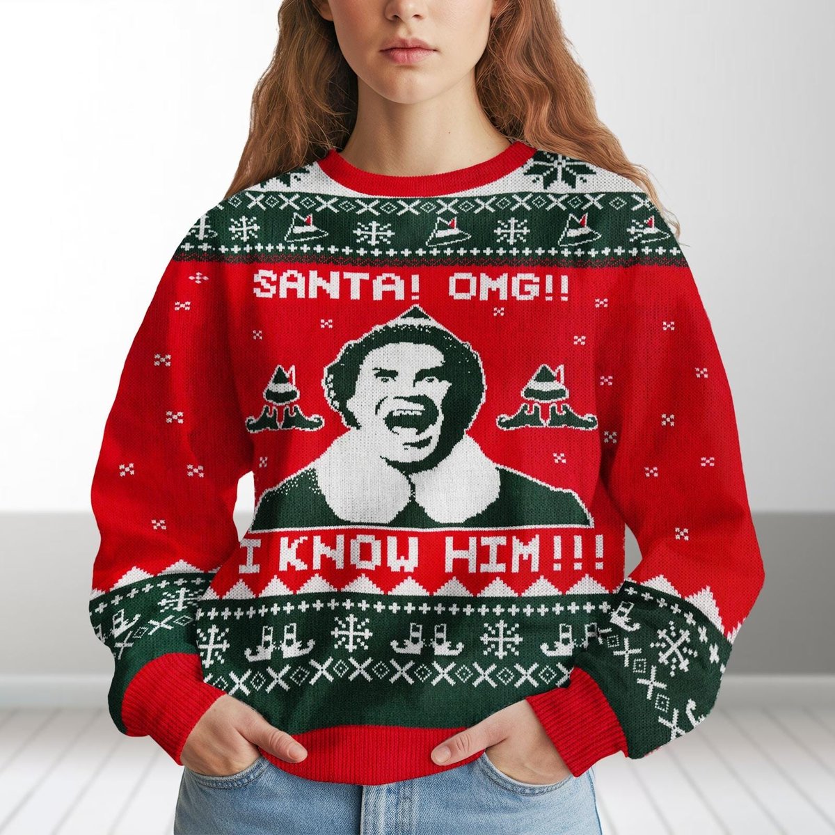 Elf Movie Santa OMG I Know Him Ugly Sweater Funny Christmas Holiday Gift