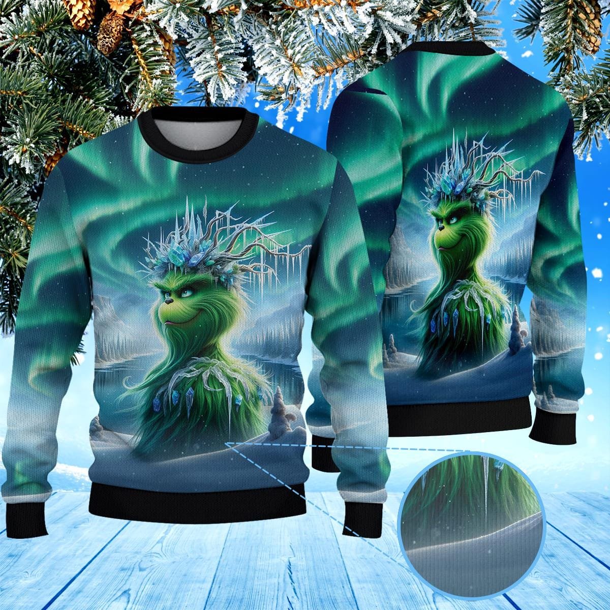The Grinch Blue Christmas Ugly Sweater Winter Ice King Northern Lights Knit Jumper