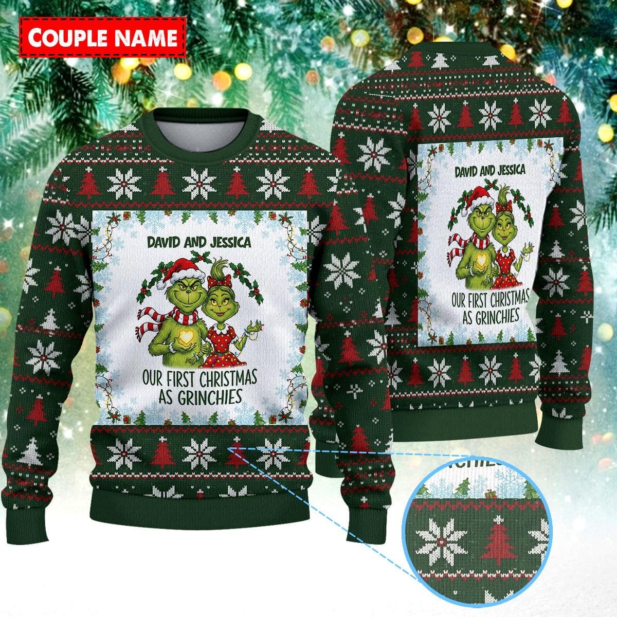 The Grinch Couple Green Christmas Ugly Sweater Our First Christmas As Grinchies Knit Jumper