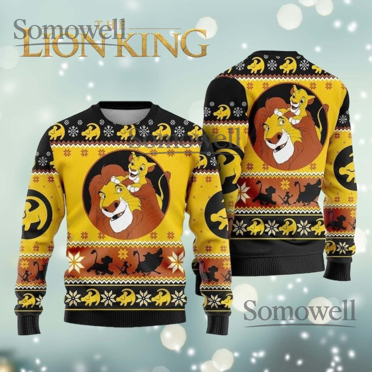 The Lion King Simba and Mufasa Christmas Sweater Yellow Holiday Knit