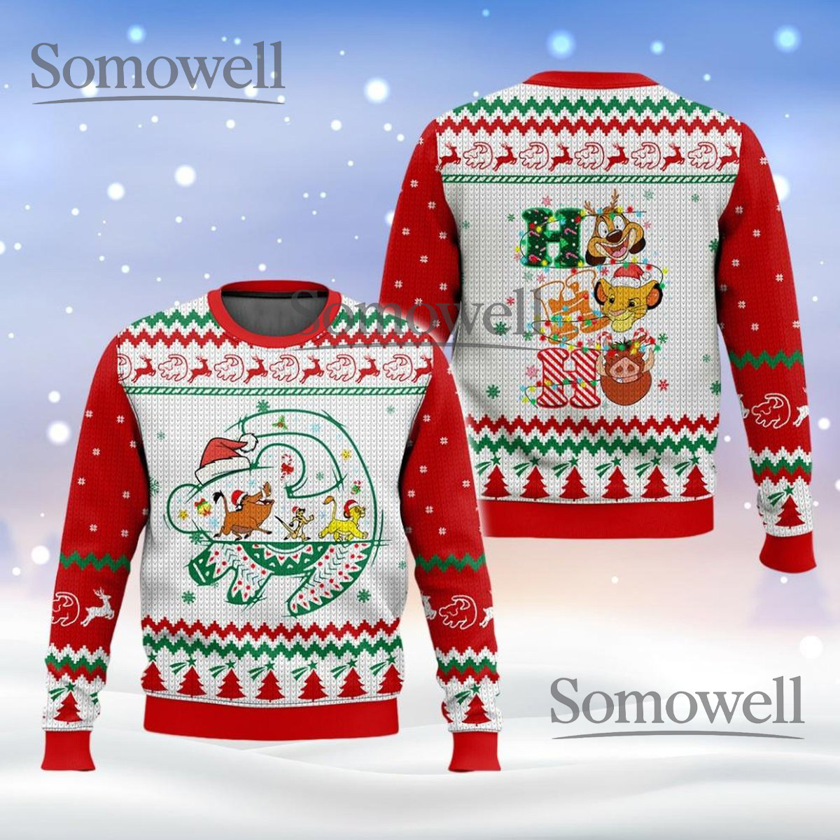 The Lion King Characters Red Christmas Sweater Festive Holiday Knit