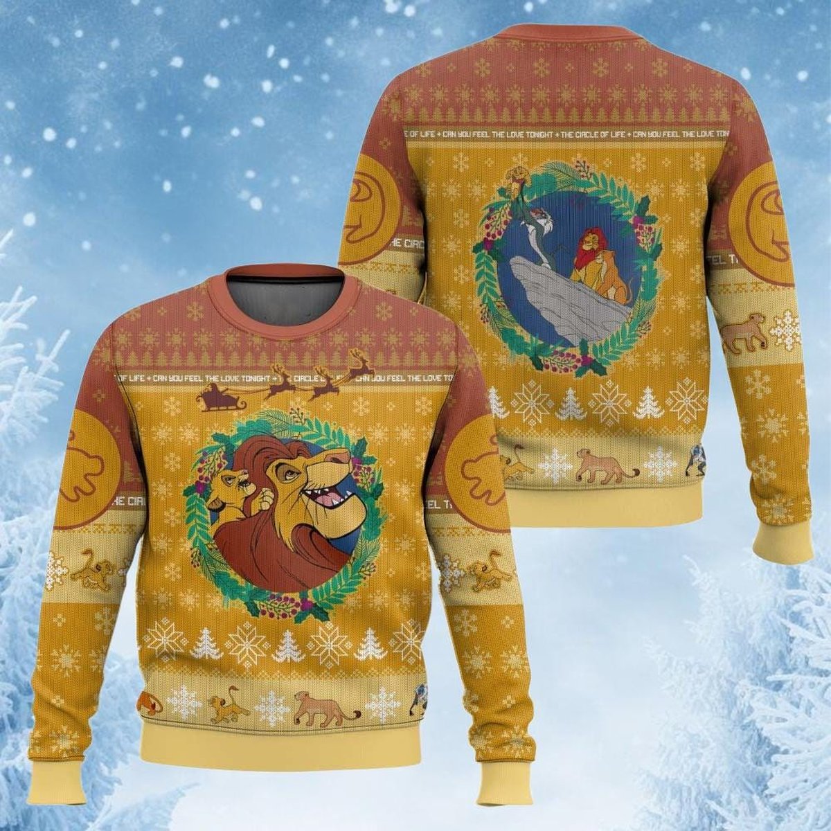 The Lion King Circle Of Life Christmas Sweater Gold Knit