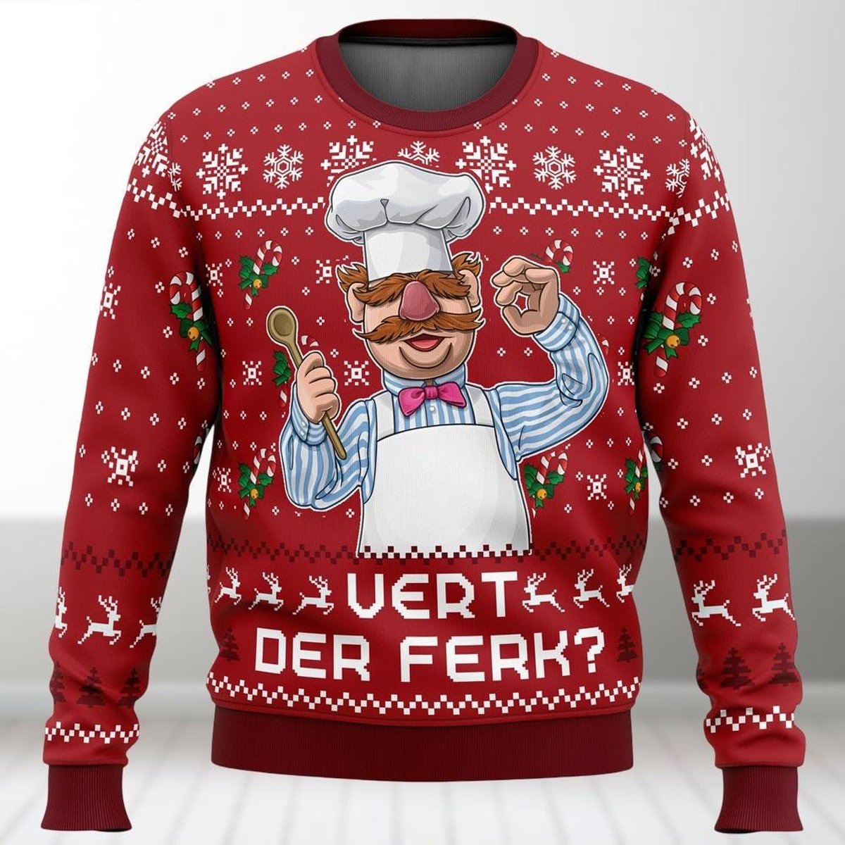 Muppet Show Swedish Chef Vert Der Ferk Ugly Sweater Funny TV Lovers Christmas Gift