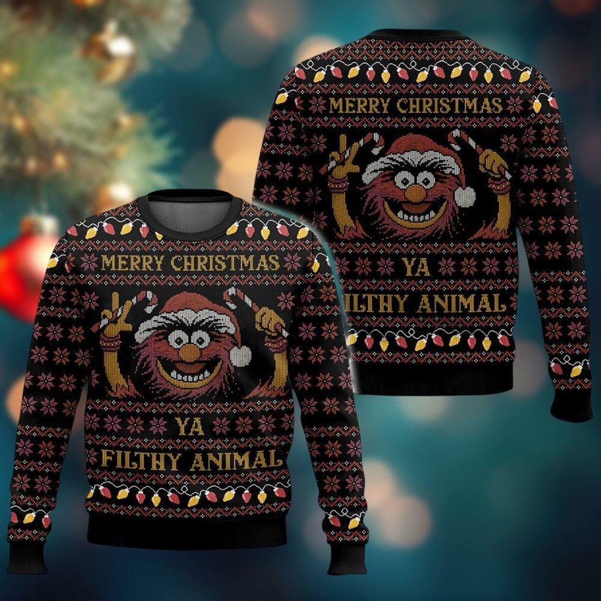 The Muppet Show Animal Ya Filthy Animal Ugly Christmas Sweater Funny