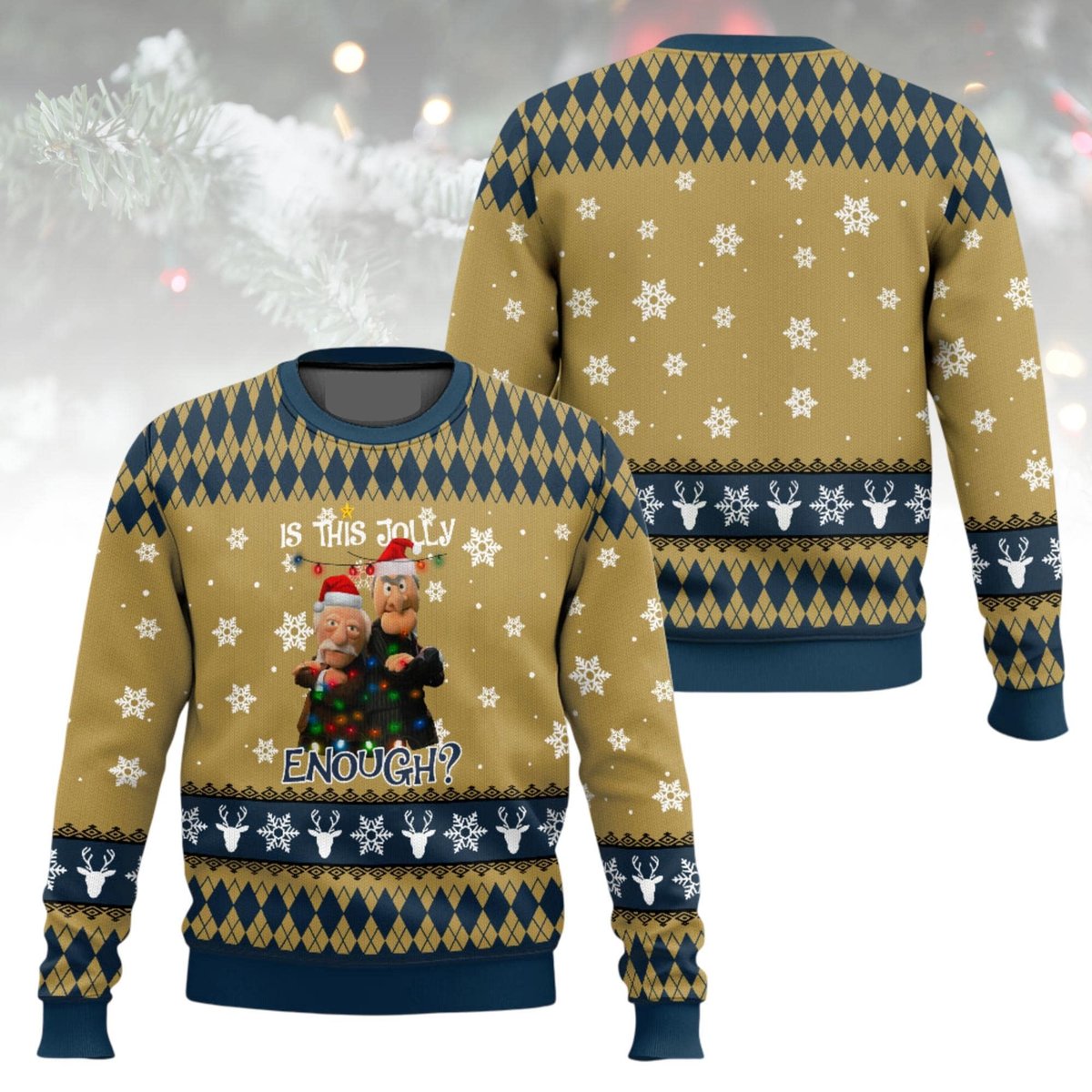 The Muppets Show Is This Jolly Enough Ugly Christmas Sweater Funny Beige Holiday Knit Jumper