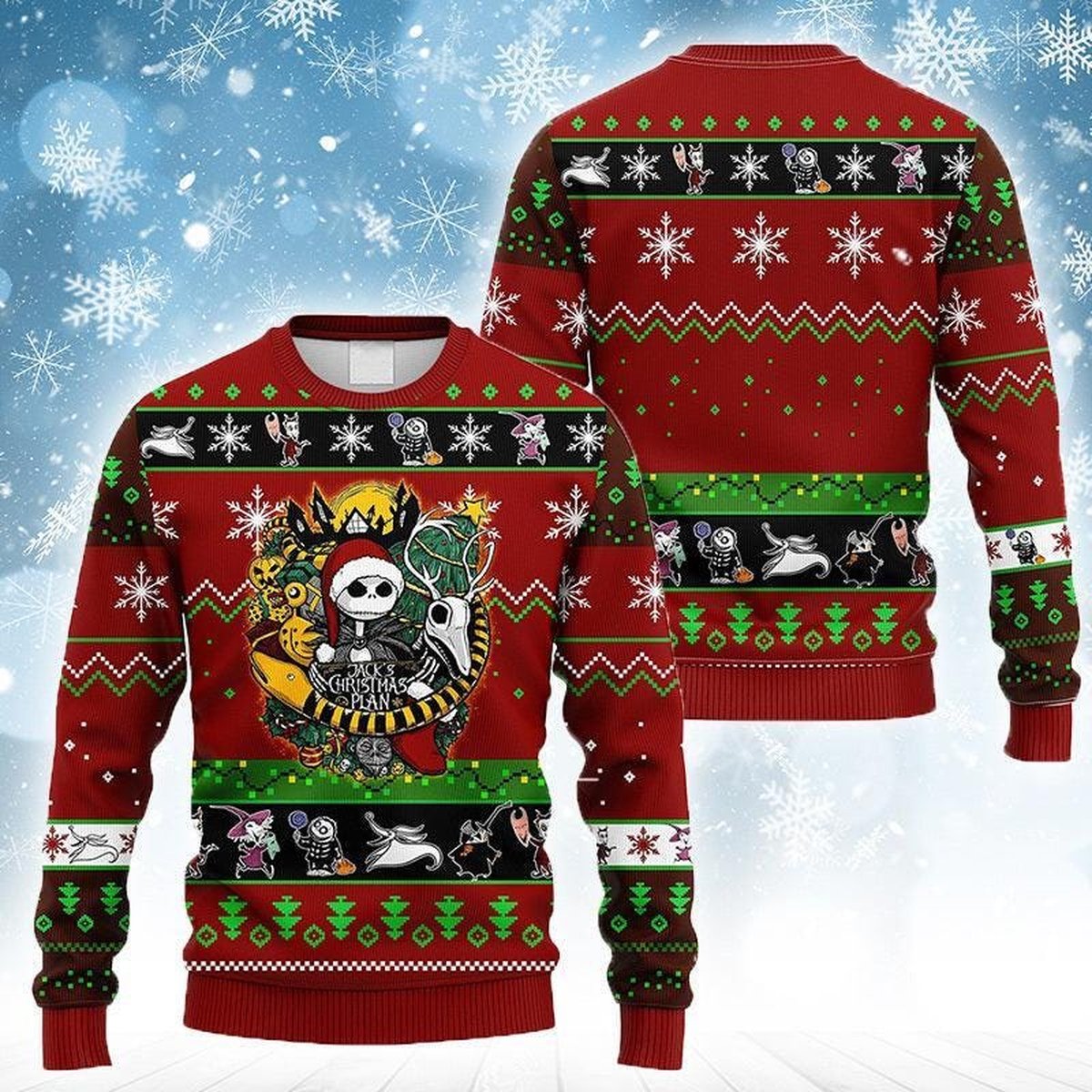 The Nightmare Before Christmas Ugly Sweater Jack Skellington Red Holiday Pattern Knit Jumper
