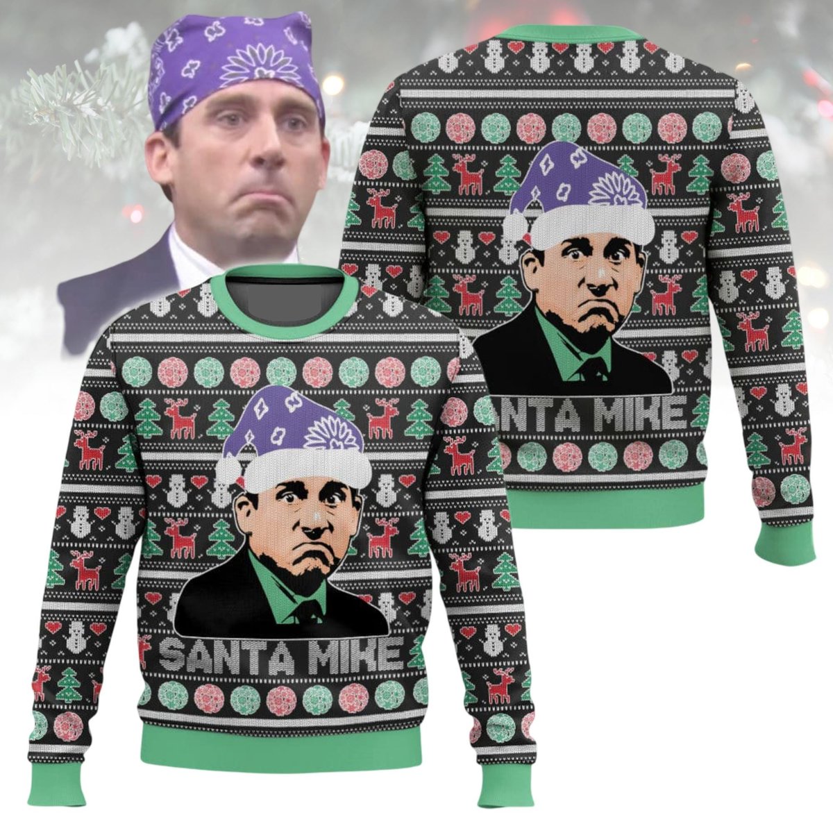 The Office Santa Mike Green Ugly Christmas Sweater Holiday Knit Gift