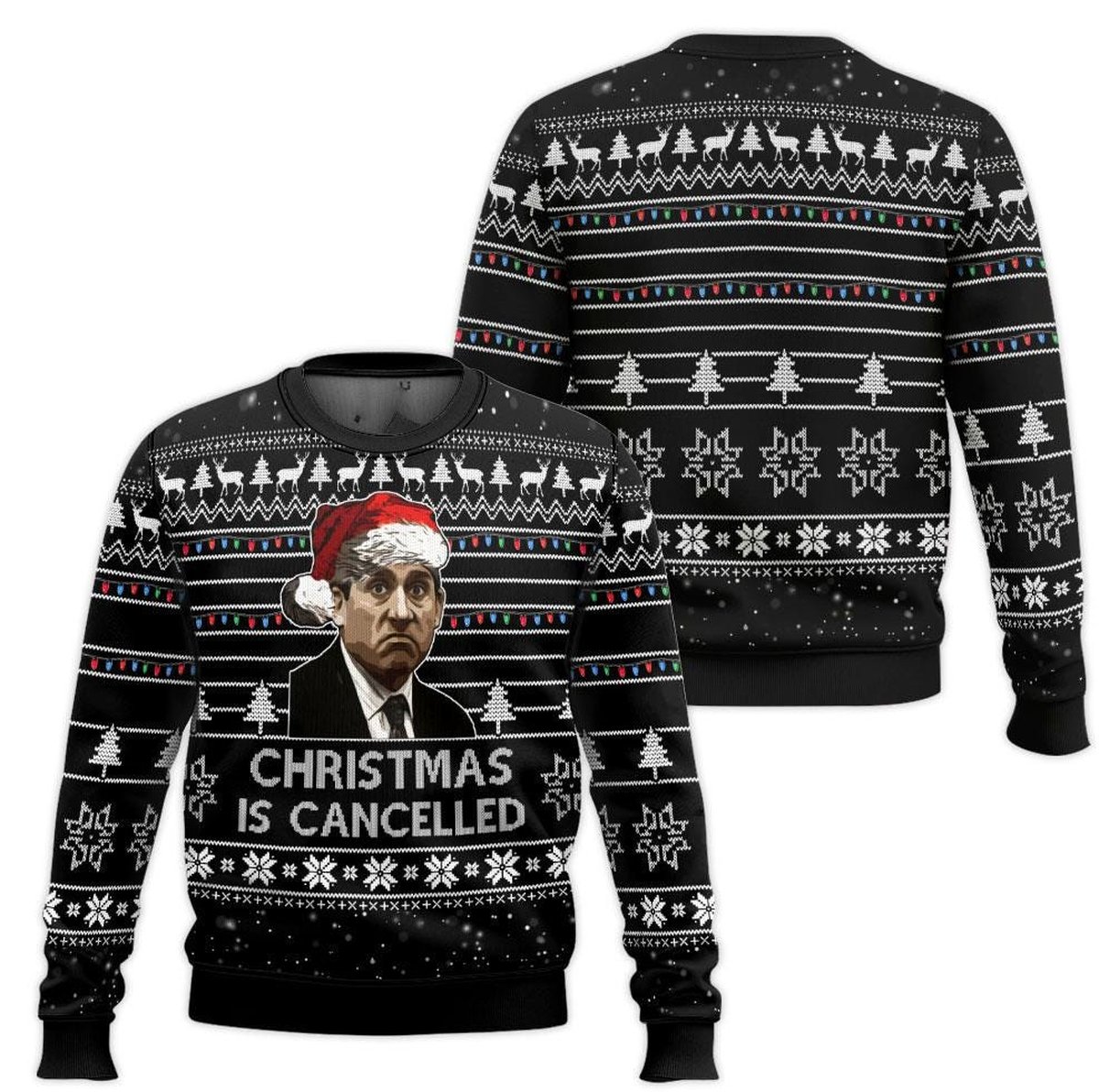 The Office Michael Scott Christmas Is Cancelled Black Ugly Sweater Funny Holiday Knit Jumper