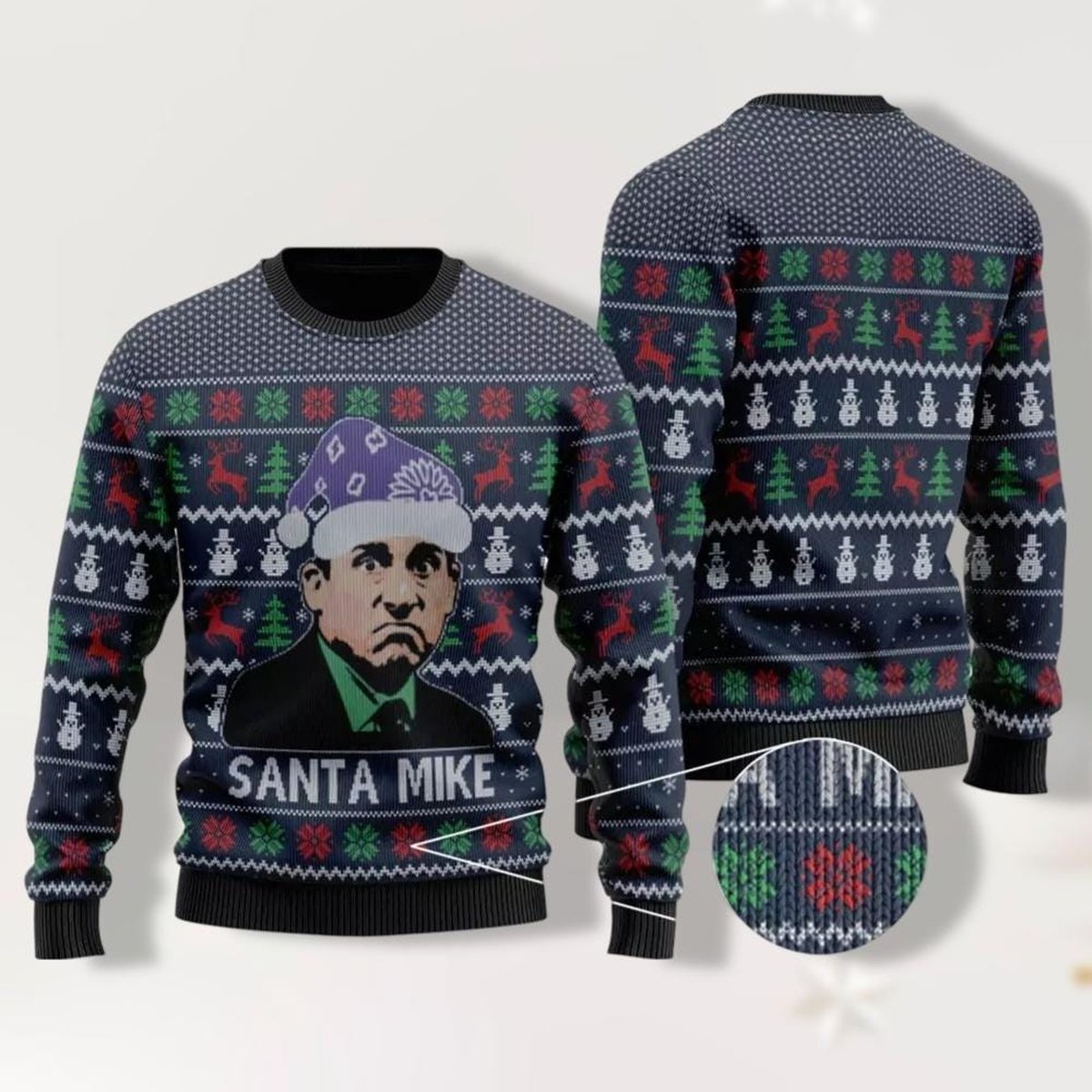 The Office Santa Mike Michael Scott Funny Christmas Ugly Sweater Black Green Jumper