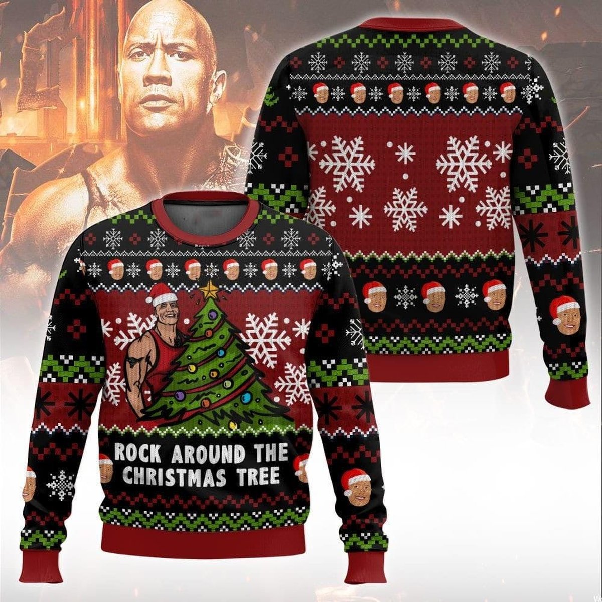 Rock Around The Christmas Tree Ugly Sweater Funny The Rock Dwayne Johnson Holiday Pullover Gift