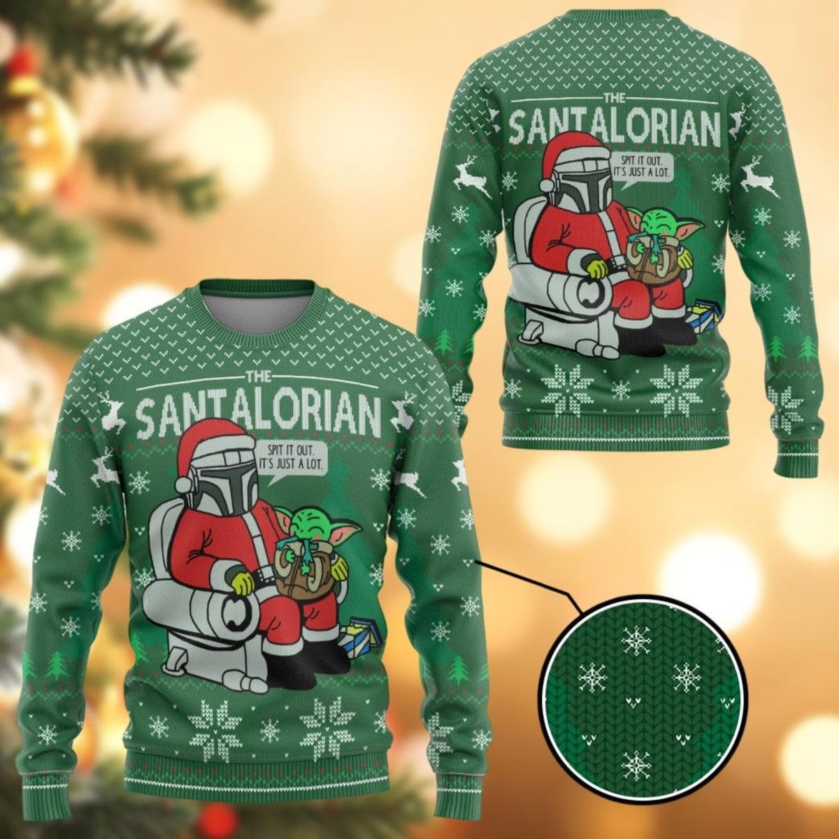 The Santalorian Green Ugly Christmas Sweater Funny Baby Alien Knit Holiday Gift
