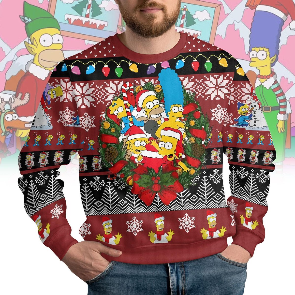 The Simpsons Ugly Christmas Sweater Funny Cartoon Family Holiday Gift