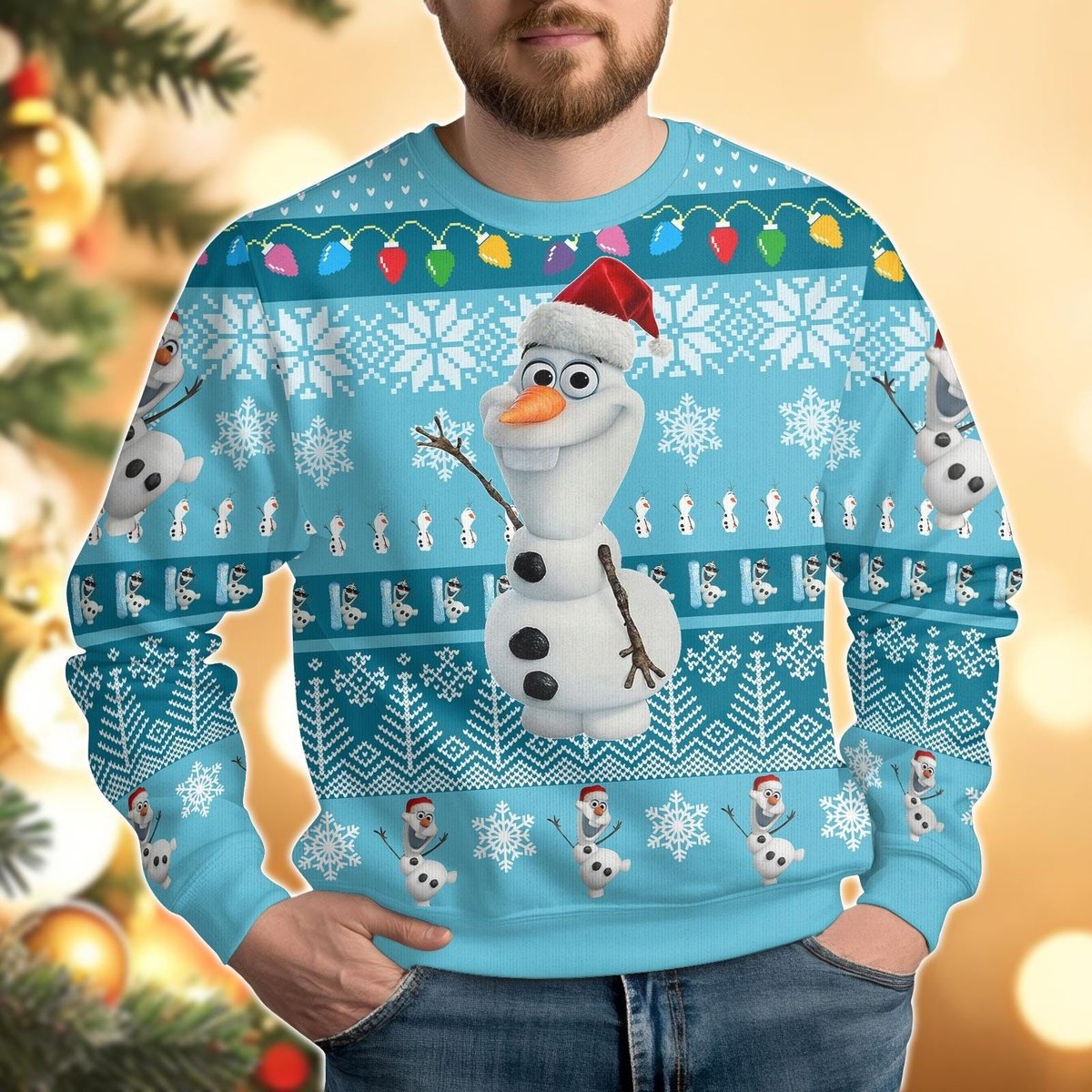 Olaf The Snowman Blue Ugly Christmas Sweater Funny Frozen Winter Knit Gift