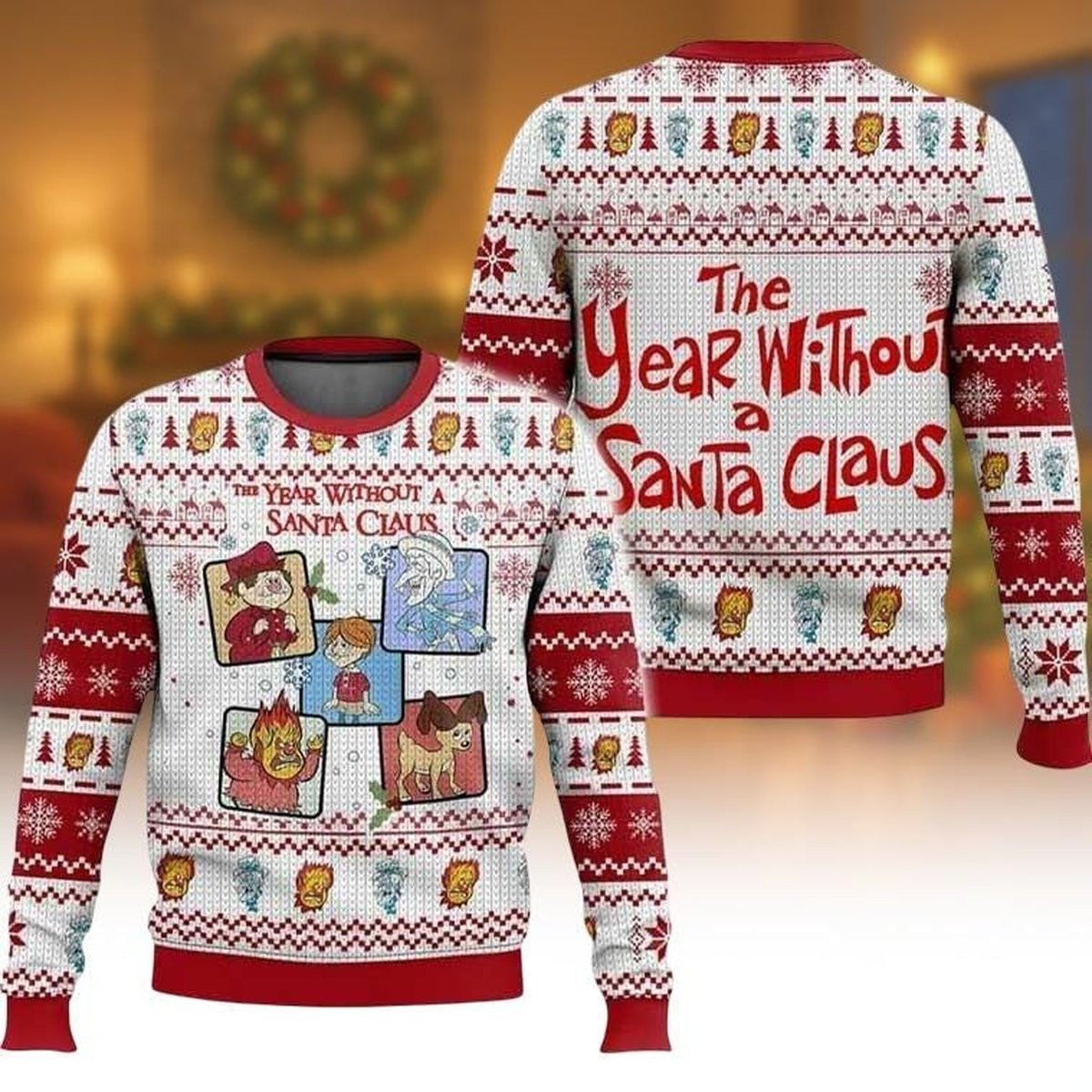 The Year Without a Santa Claus White Red Ugly Christmas Sweater Retro Holiday Knit Jumper
