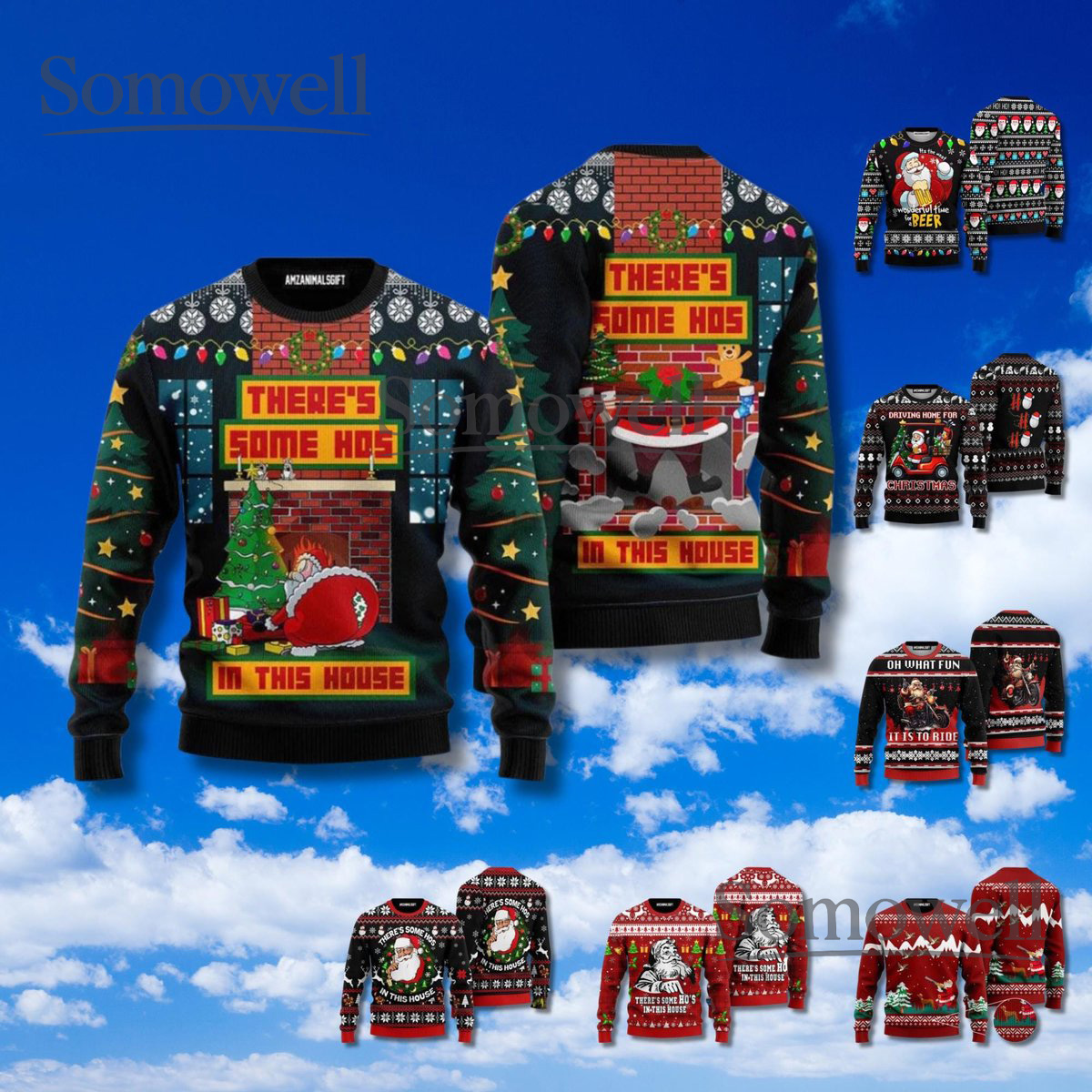 Santa Chimney Christmas Sweater Funny Festive Holiday Design