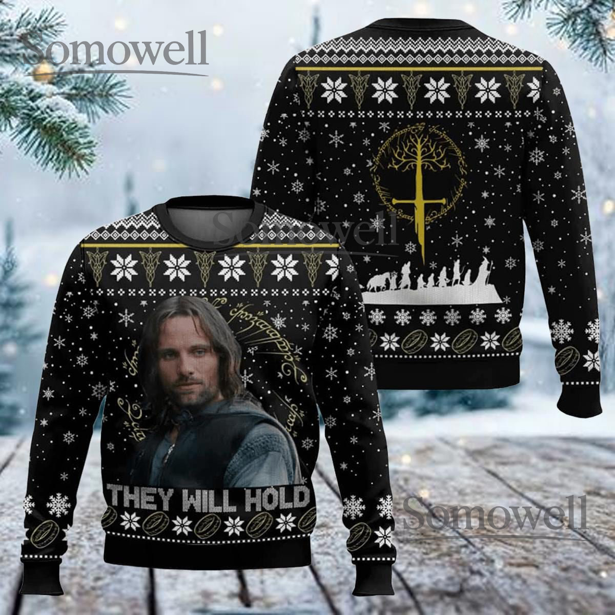 Lord of the Rings Aragorn They Will Hold Black Ugly Christmas Sweater Fantasy Knit Jumper
